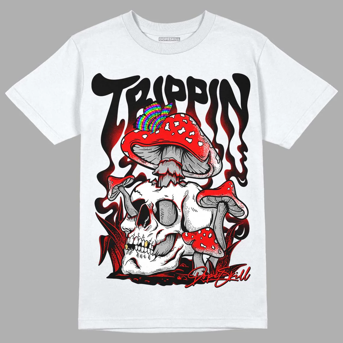 Red Thunder 4s DopeSkill T-Shirt Trippin Graphic - Image 2