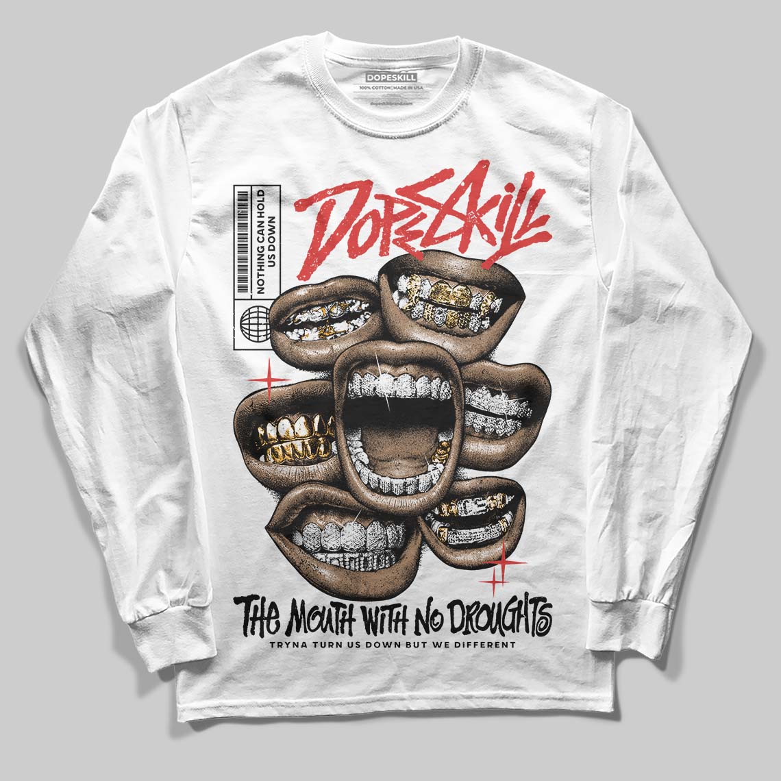 Reverse Infrared 6s DopeSkill Long Sleeve T-Shirt The Mouth With No Droughts Graphic - Image 2