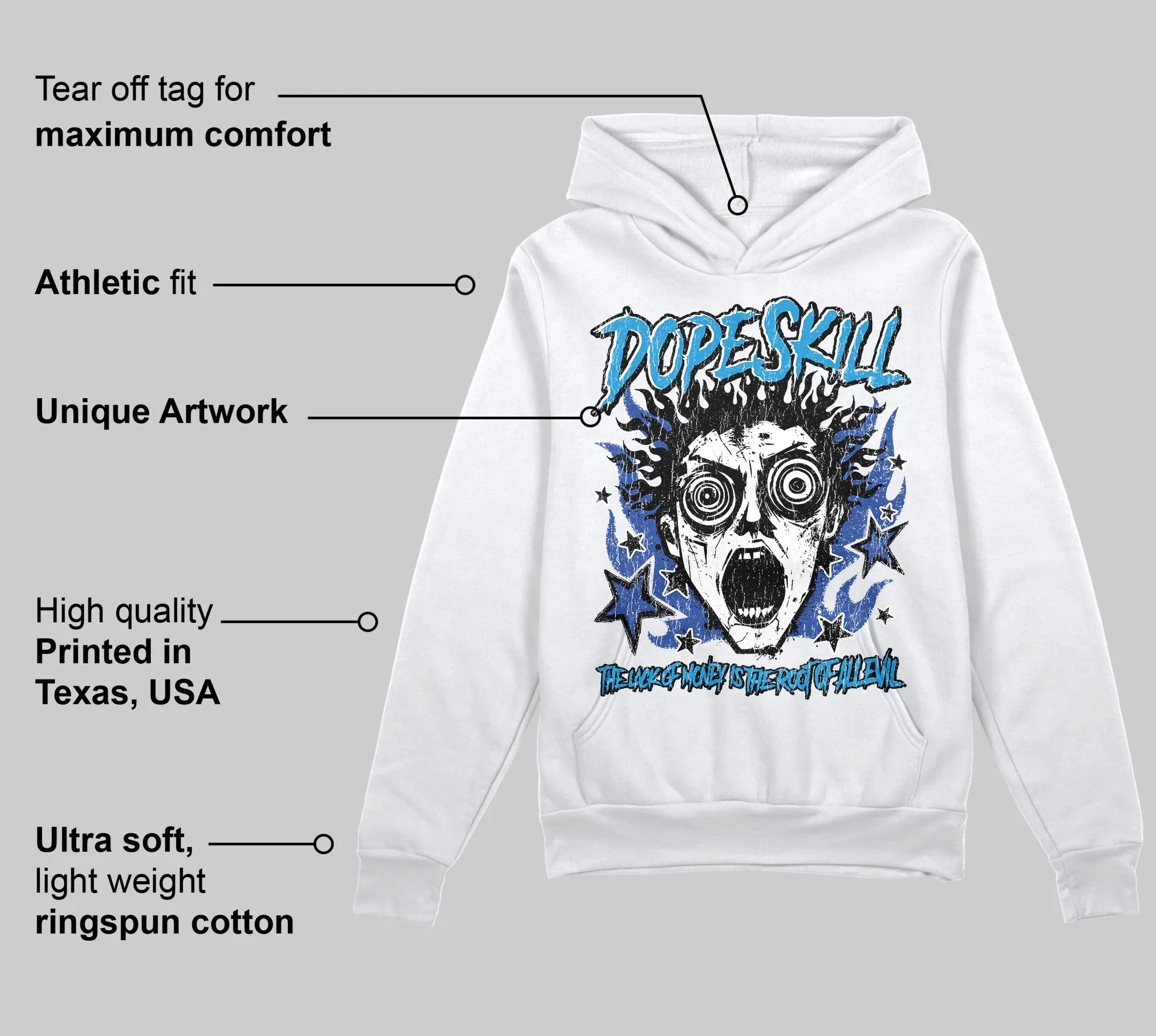 Royal Blue Collection DopeSkill Hoodie Sweatshirt Root of Evil Graphic - Image 3
