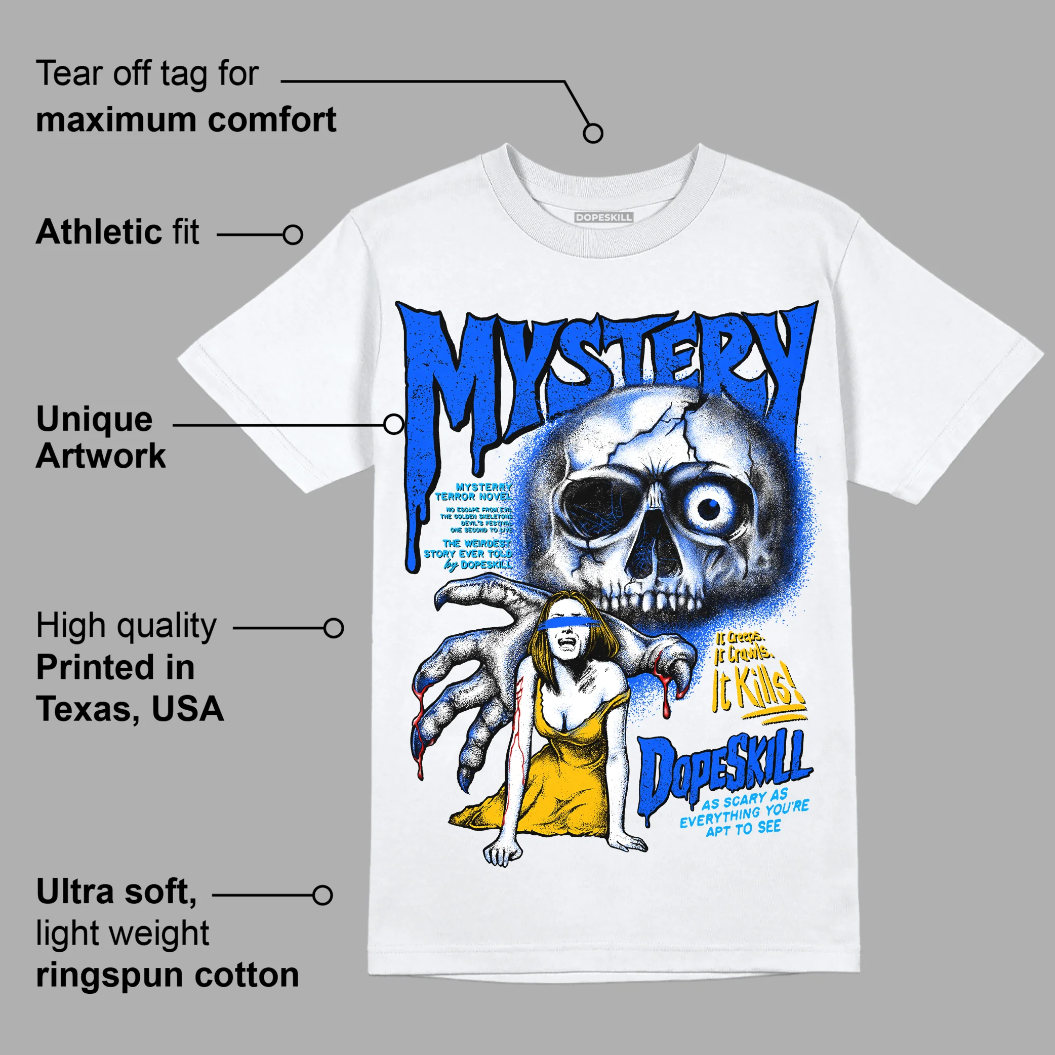 Royal Blue Collection DopeSkill T-Shirt Mystery Ghostly Grasp Graphic - Image 3
