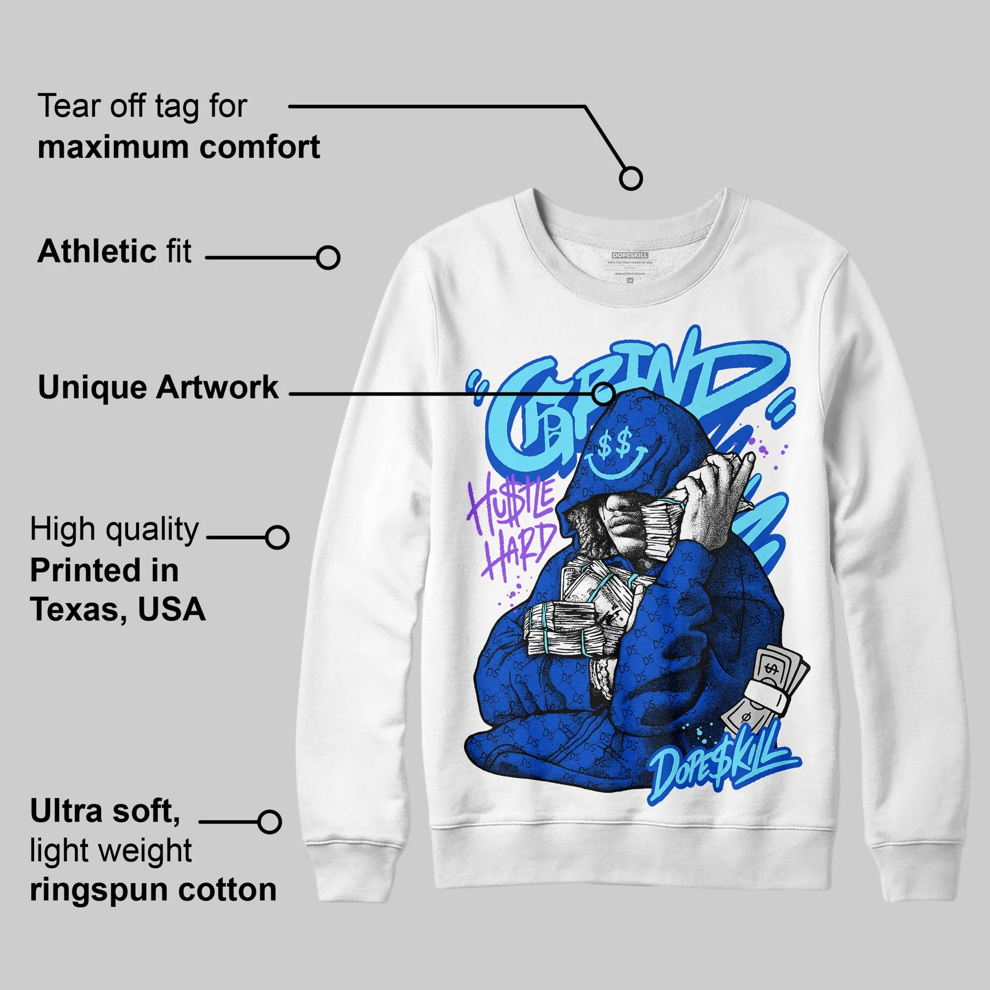 Royal Blue 'Grind Pray' DopeSkill Graphic Sweatshirt - Image 3