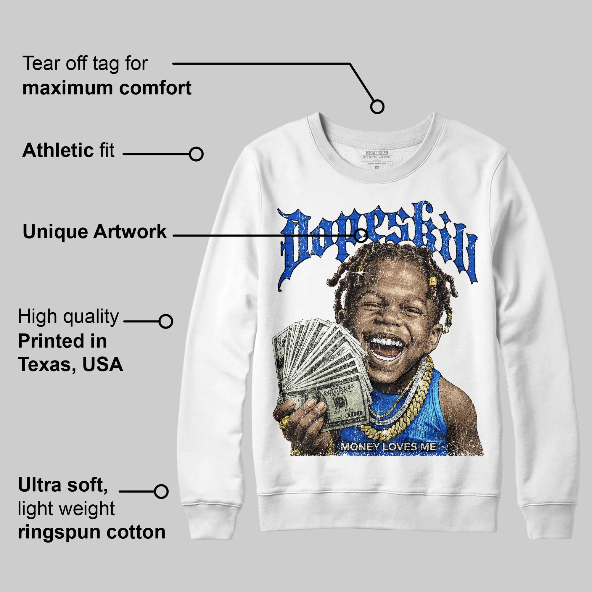 Royal Blue 'Money Loves Me' DopeSkill Graphic Sweatshirt - Image 3