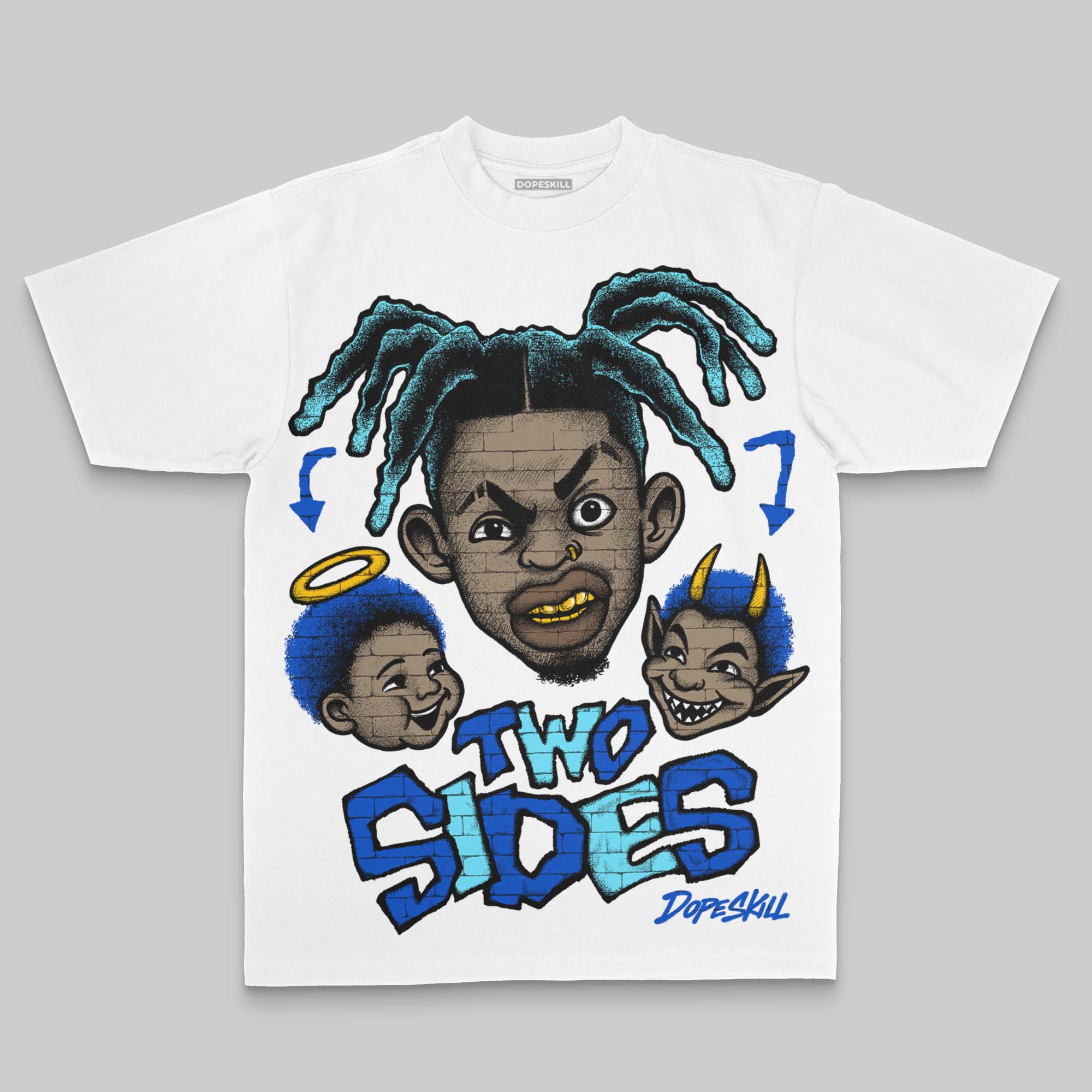 Royal Blue Oversize Print 'Two Sides' DopeSkill Graphic T-shirt