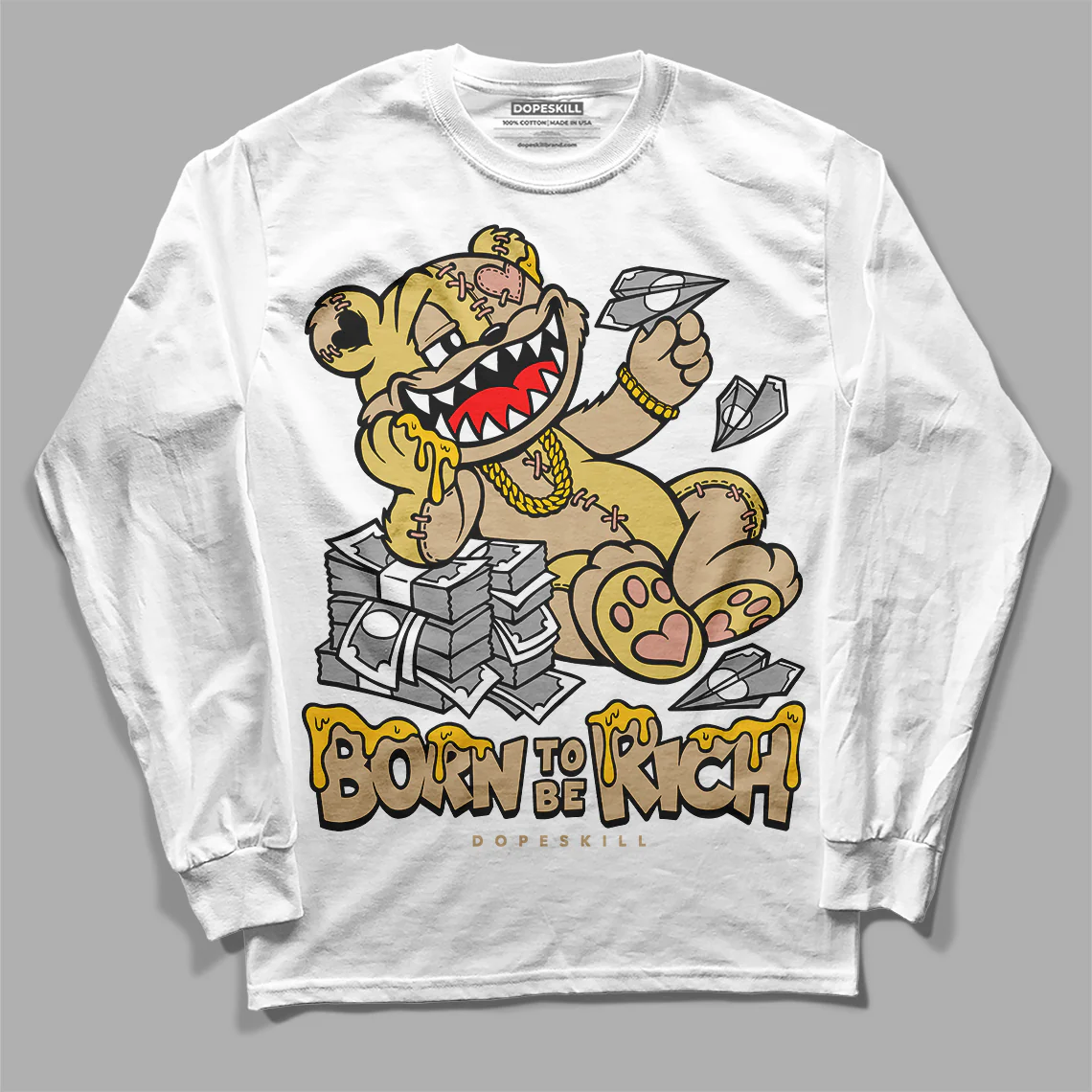 TAN Collection DopeSkill Long Sleeve T-Shirt Born To Be Rich Graphic - Image 2