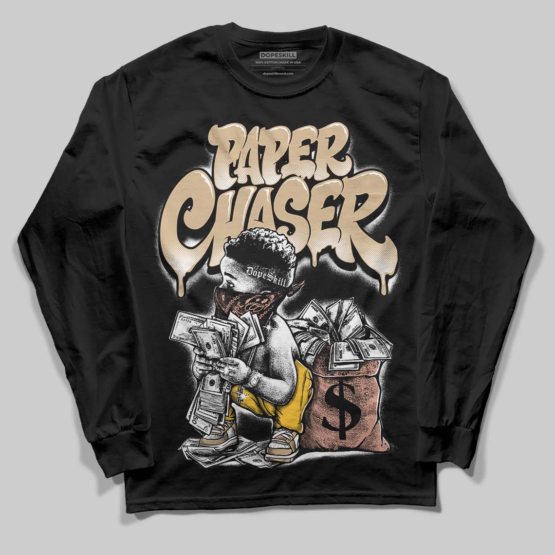 TAN 'Paper Chaser Boy' DopeSkill Graphic Long Sleeve T-Shirt