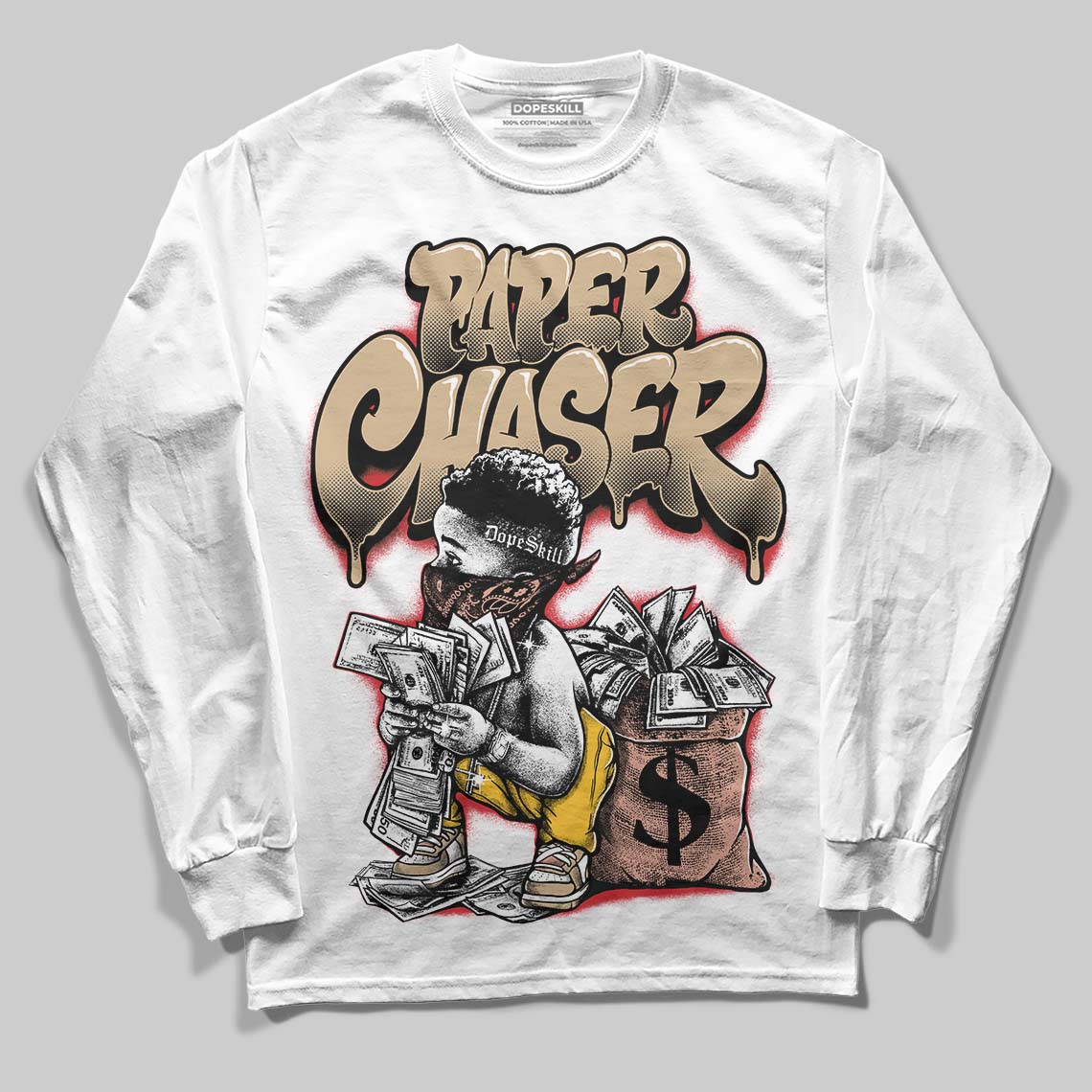 TAN 'Paper Chaser Boy' DopeSkill Graphic Long Sleeve T-Shirt - Image 2