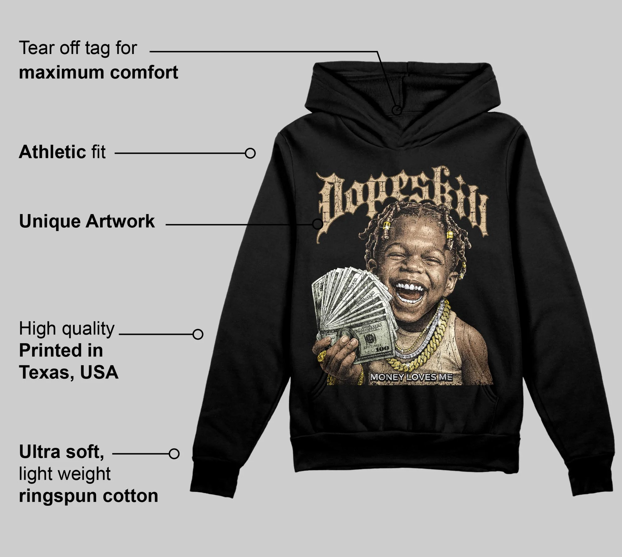 TAN 'Money Loves Me' DopeSkill Graphic Hoodie - Image 3