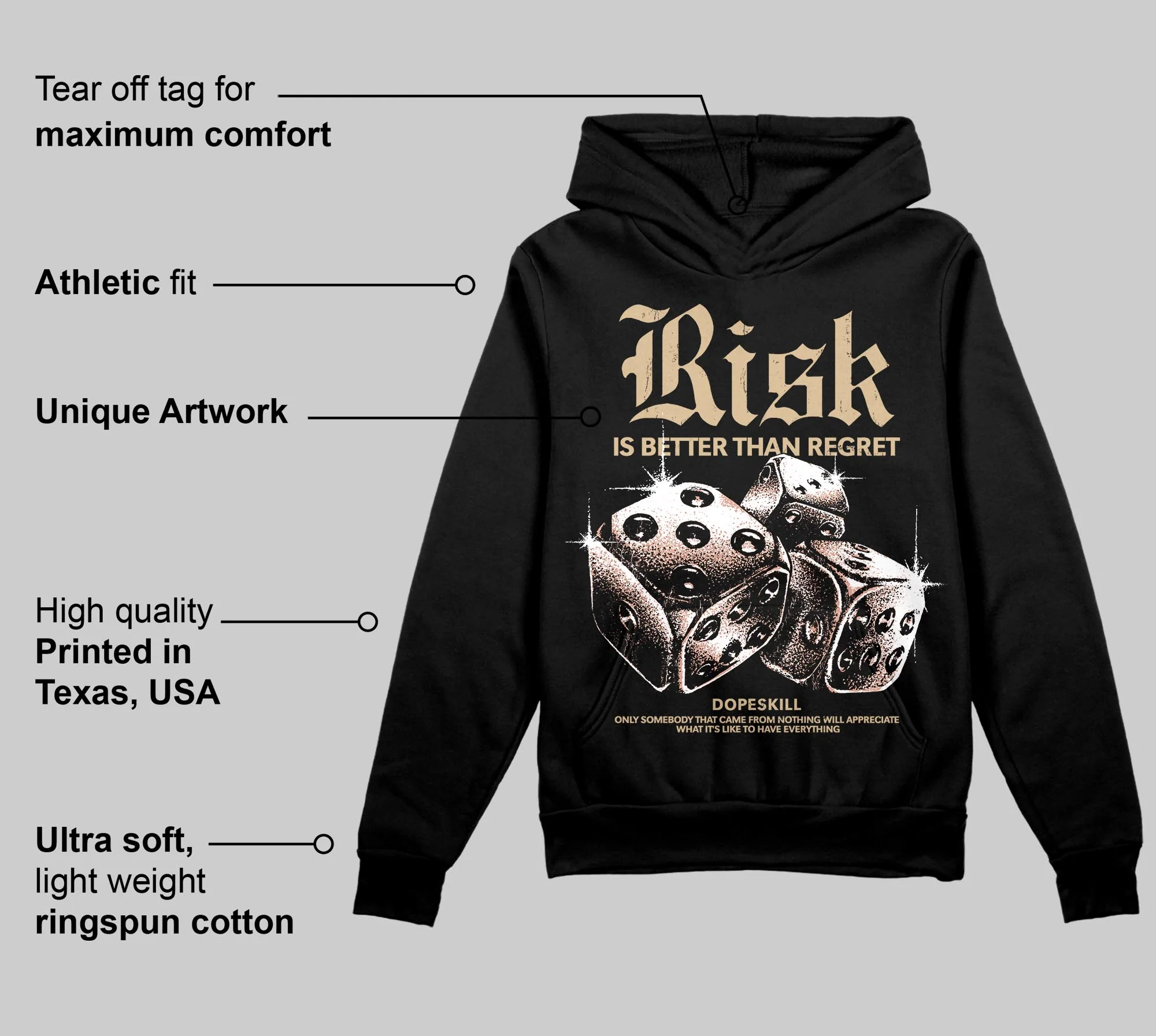 TAN 'Risk Is Better Than Regret' DopeSkill Graphic Hoodie - Image 3