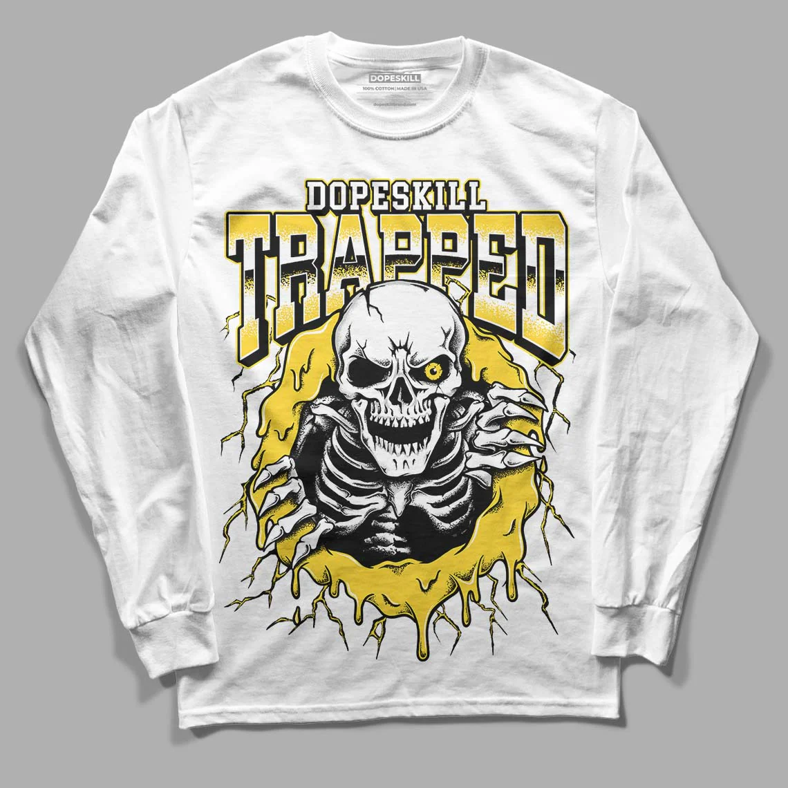 Black Tour Yellow AJ 4 Thunder DopeSkill Long Sleeve T-Shirt Trapped Halloween Graphic - Image 2