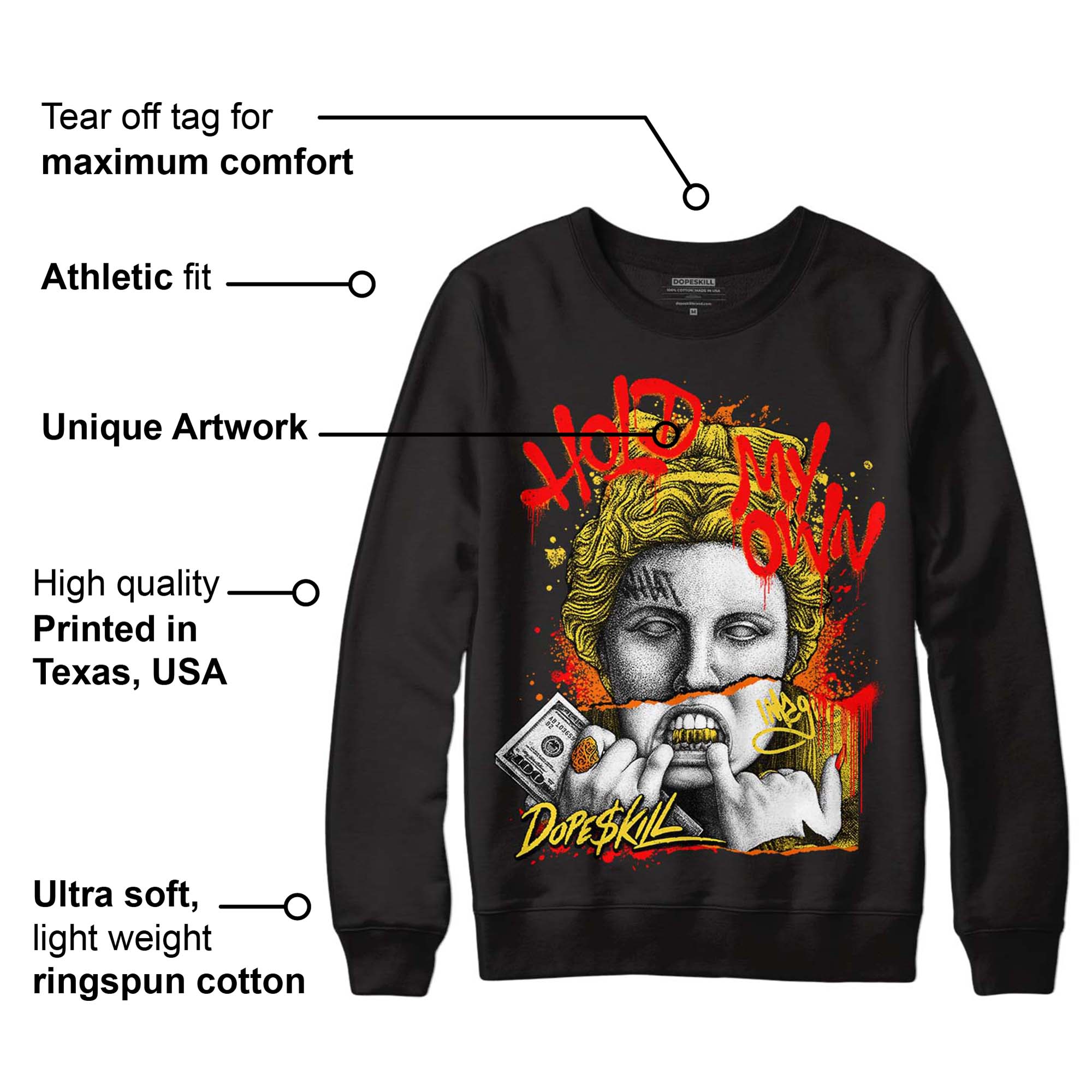 Black Tour Yellow AJ 4 Thunder DopeSkill Sweatshirt Hold My Own Graphic - Image 3