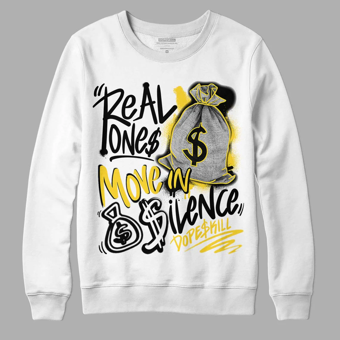 Black Tour Yellow AJ 4 Thunder DopeSkill Sweatshirt Real Ones Move In Silence Graphic - Image 2