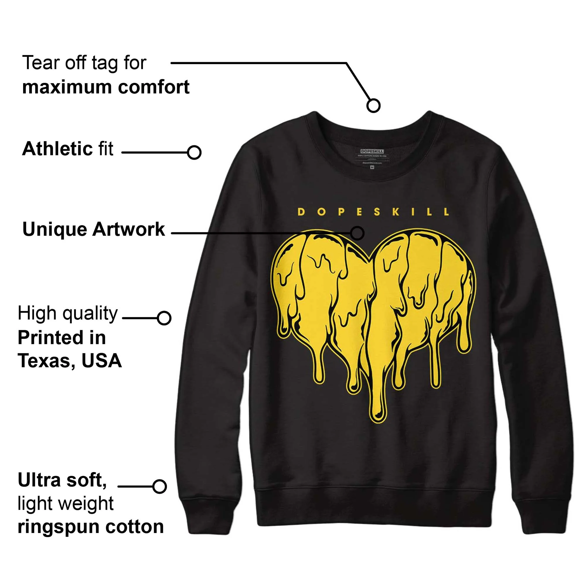 Black Tour Yellow AJ 4 Thunder DopeSkill Sweatshirt Slime Drip Heart Graphic - Image 3