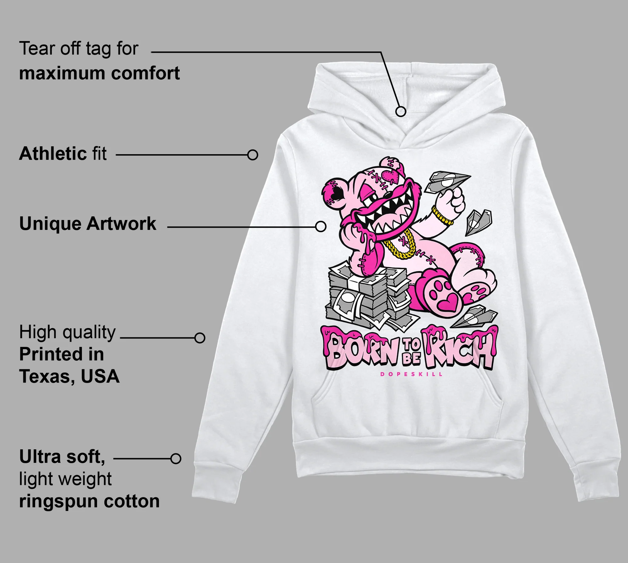 Triple Pink Dunk DopeSkill Hoodie Sweatshirt Born To Be Rich Graphic - Image 3