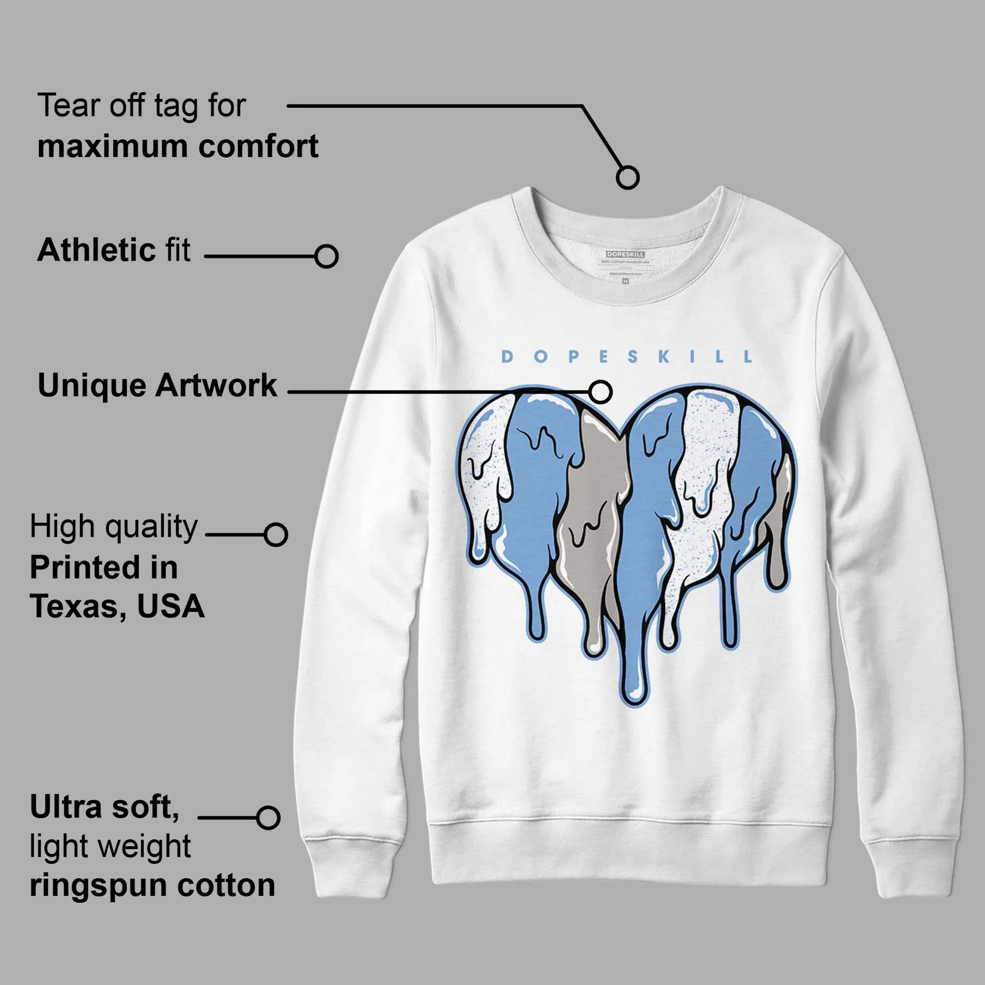 University Blue 5s DopeSkill Sweatshirt Slime Drip Heart Graphic - Image 3