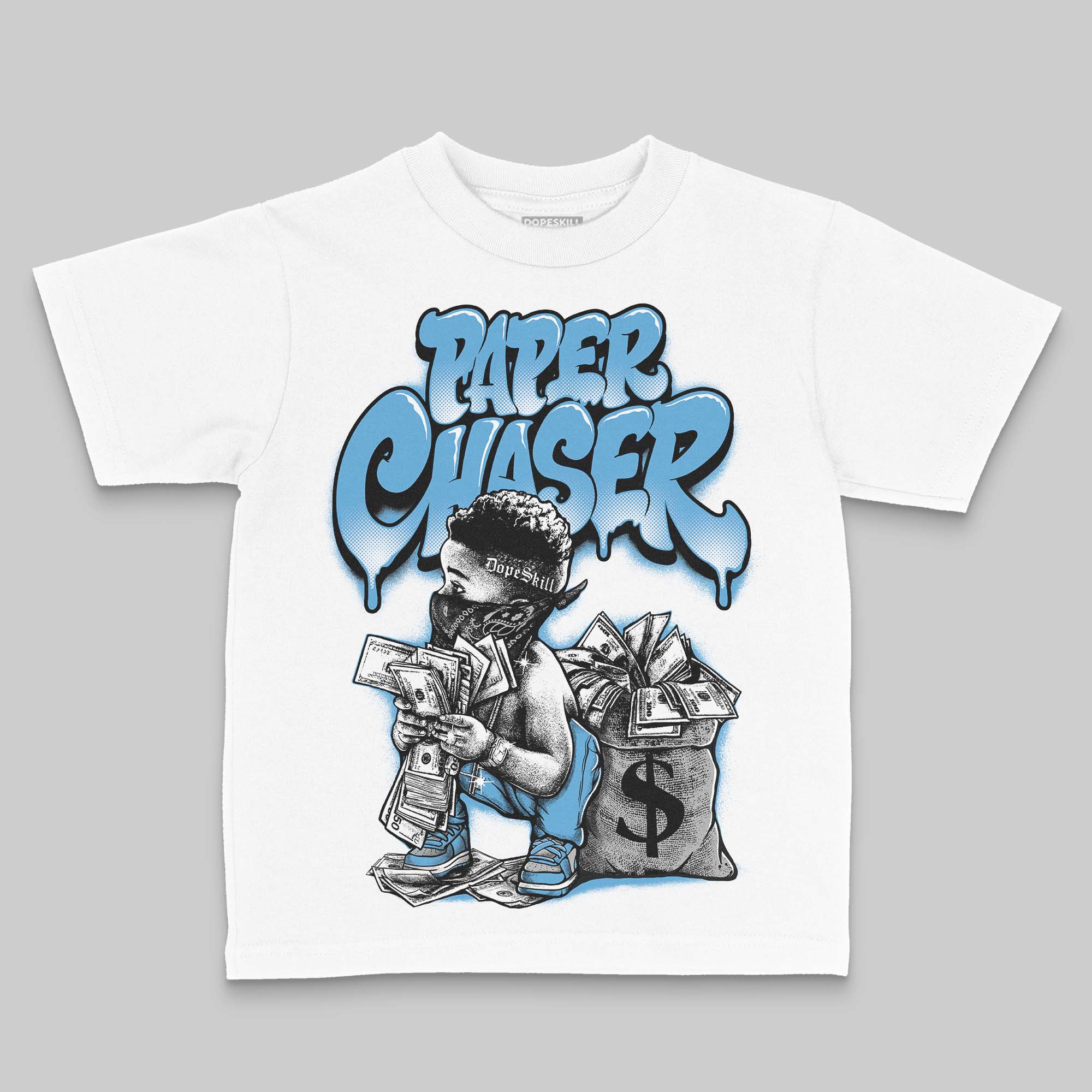 University Blue 14s DopeSkill Toddler Kids T-shirt Paper Chaser Boy Graphic - Image 2
