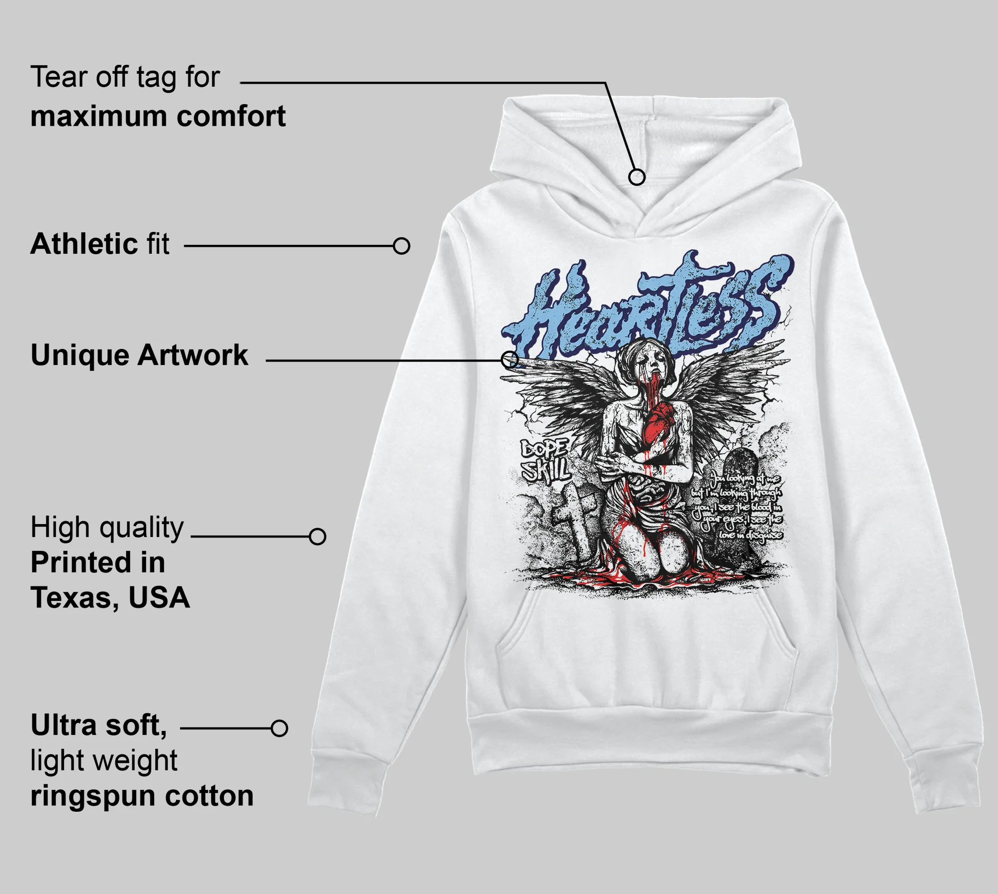 University Blue Collection DopeSkill Hoodie Sweatshirt Heartless Graphic - Image 3