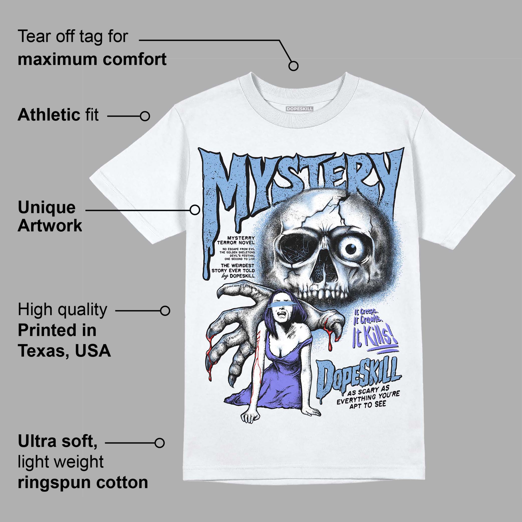 University Blue Collection DopeSkill T-Shirt Mystery Ghostly Grasp Graphic - Image 3
