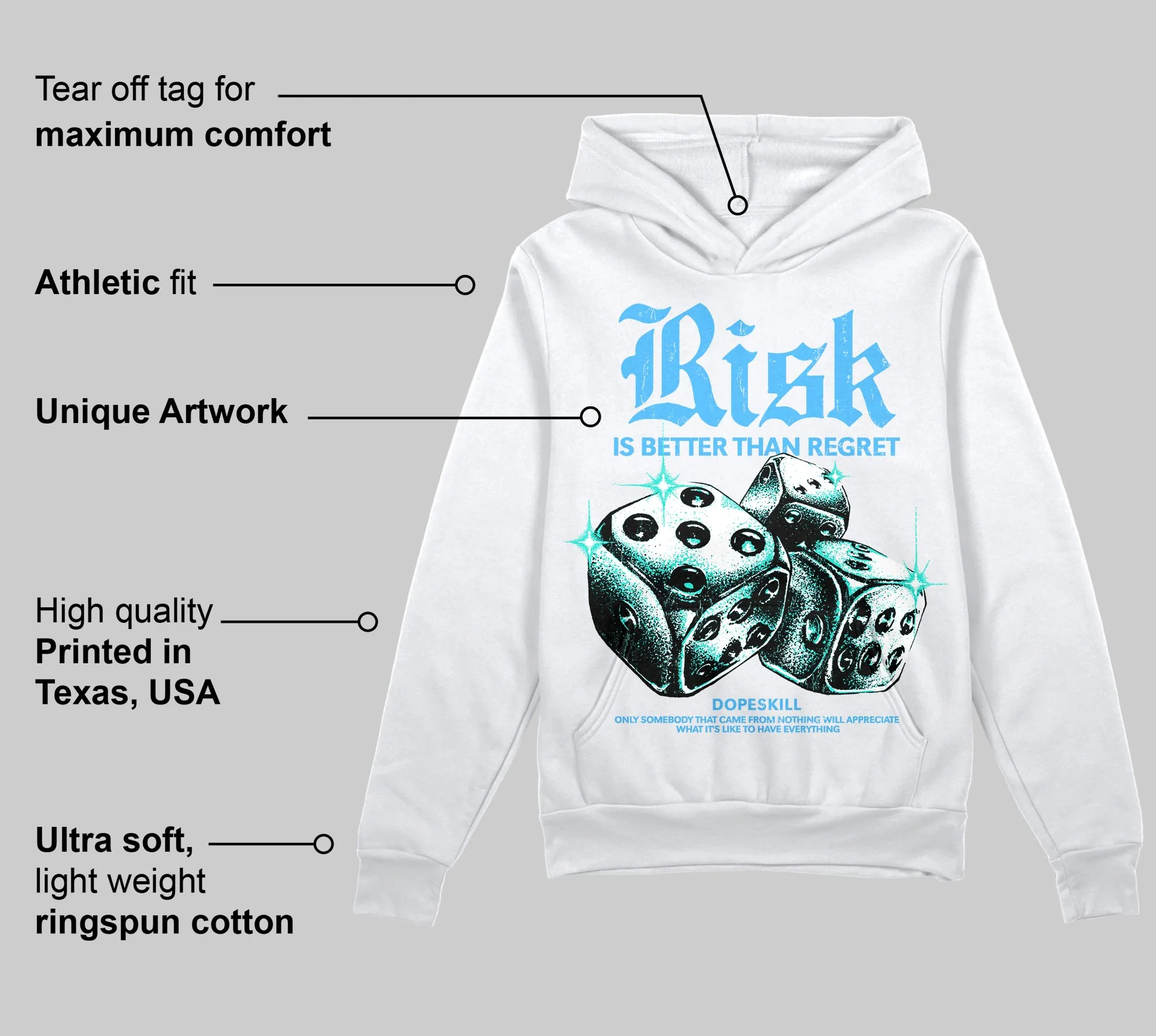 University Blue 'Risk Is Better Than Regret' DopeSkill Graphic Hoodie - Image 3