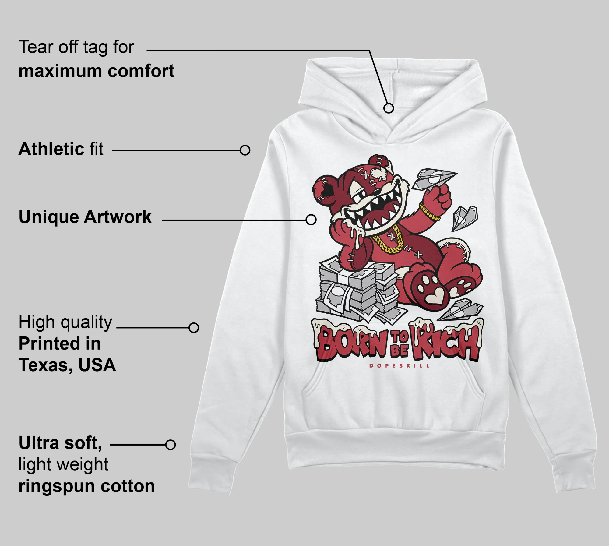Valentine’s Day 4s DopeSkill Hoodie Sweatshirt Born To Be Rich Graphic - Image 3