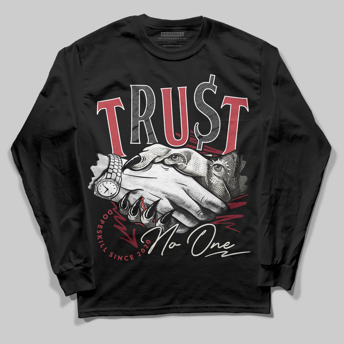 Valentine’s Day 4s DopeSkill Long Sleeve T-Shirt Trust No One Graphic - Image 2
