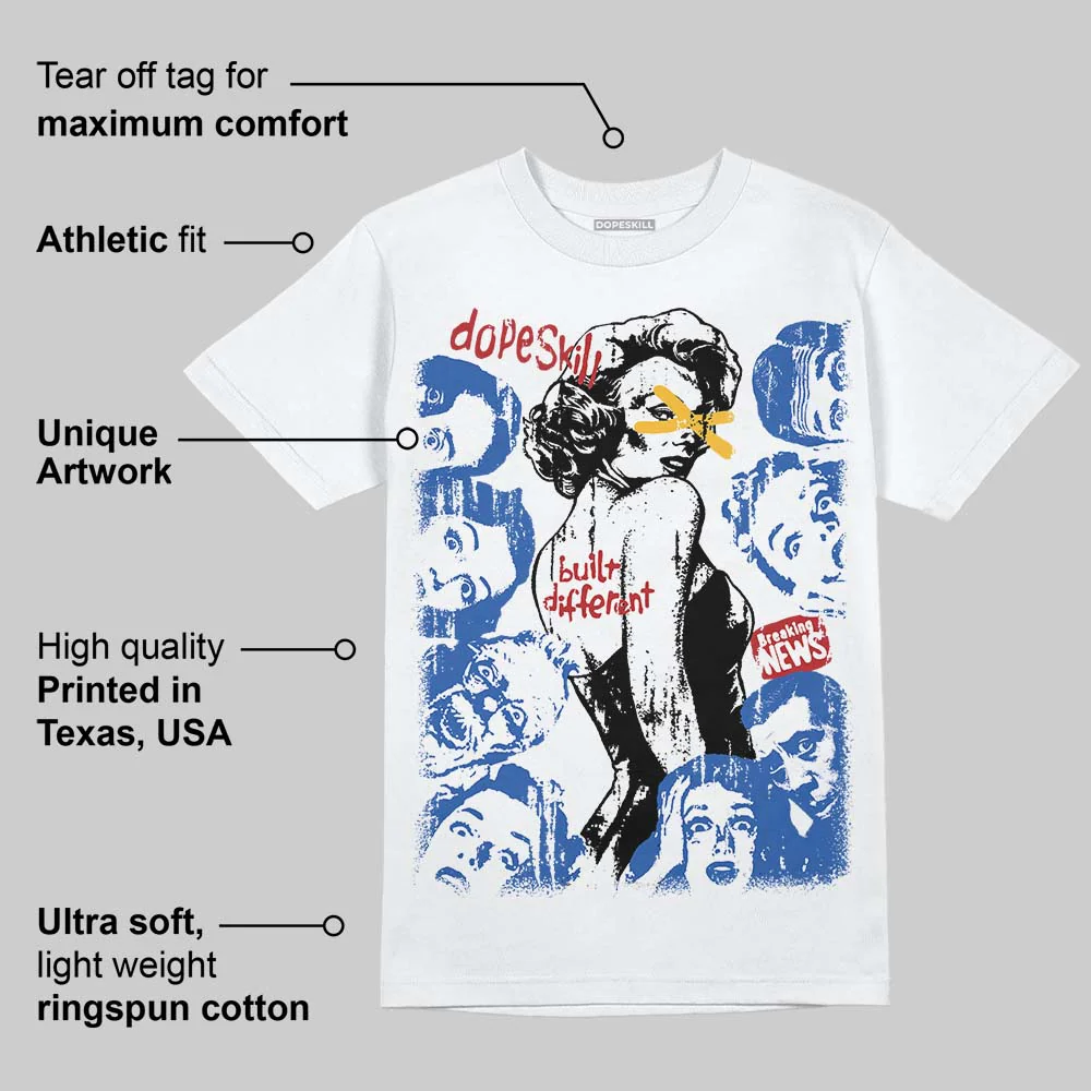 “Varsity Red/Sport Royal” 1s DopeSkill T-Shirt Built Different Graphic - Image 3