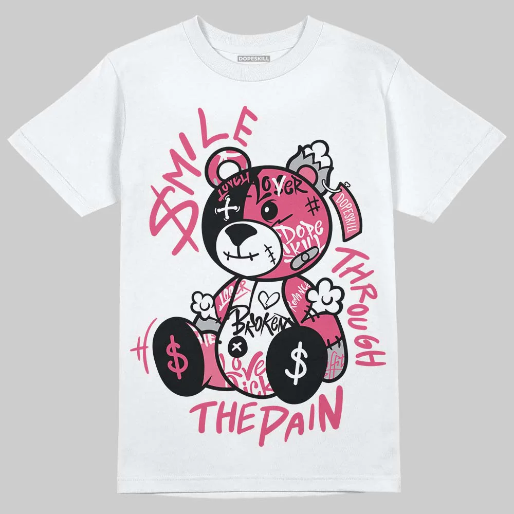 White Fluo Pink DopeSkill T-Shirt Smile Through The Pain Graphic - Image 2