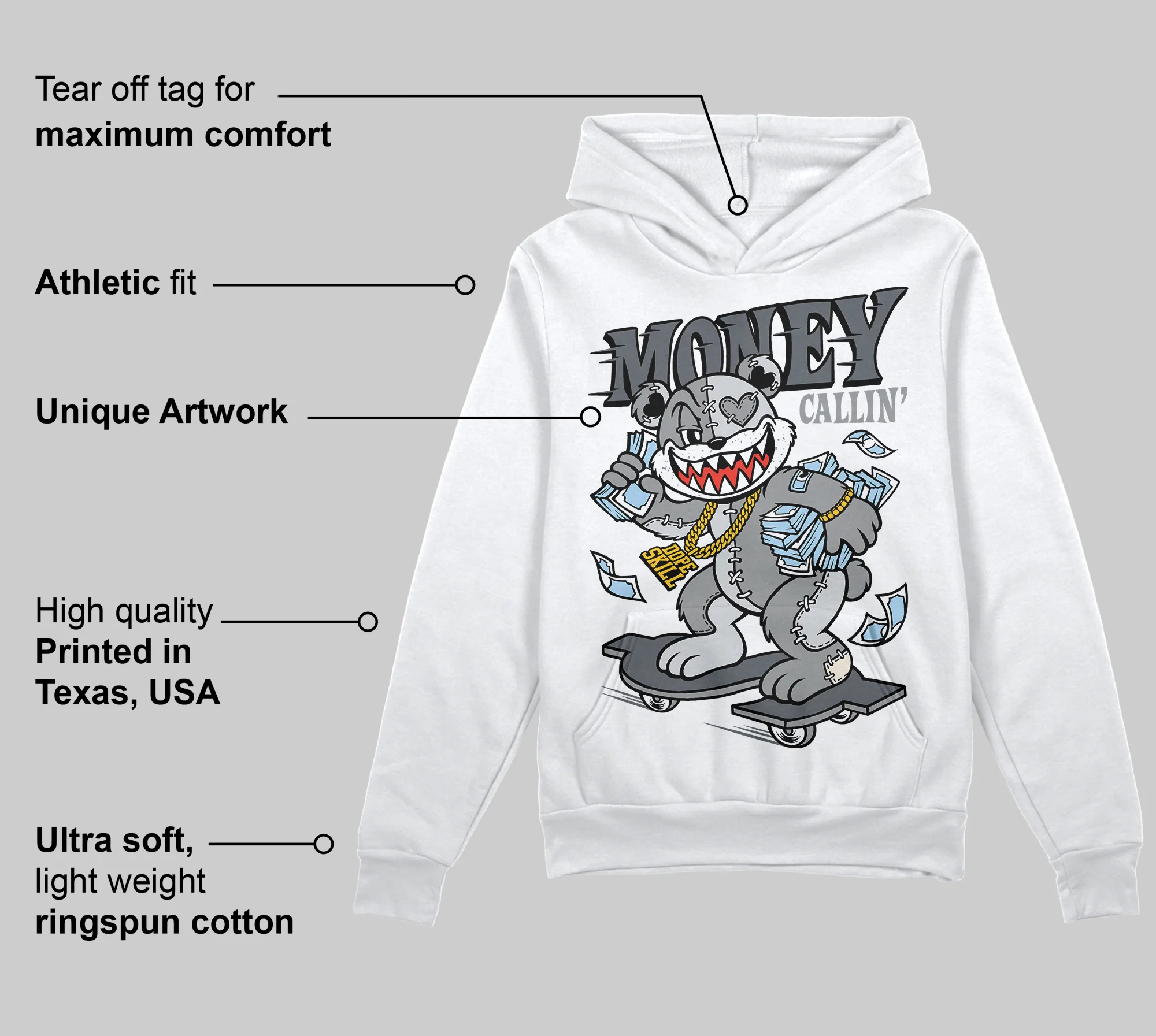 Wolf Grey 5s DopeSkill Hoodie Sweatshirt Money Callin' Graphic - Image 3
