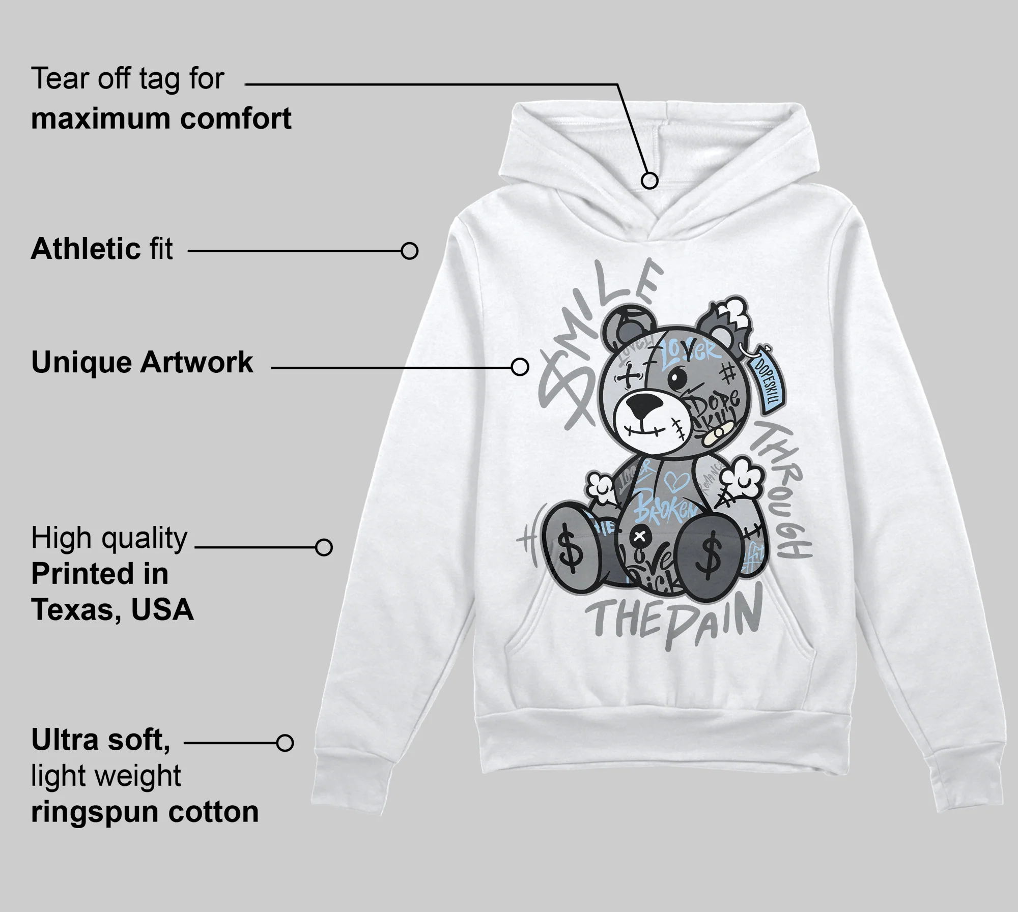 Wolf Grey 5s DopeSkill Hoodie Sweatshirt Smile Through The Pain Graphic - Image 5