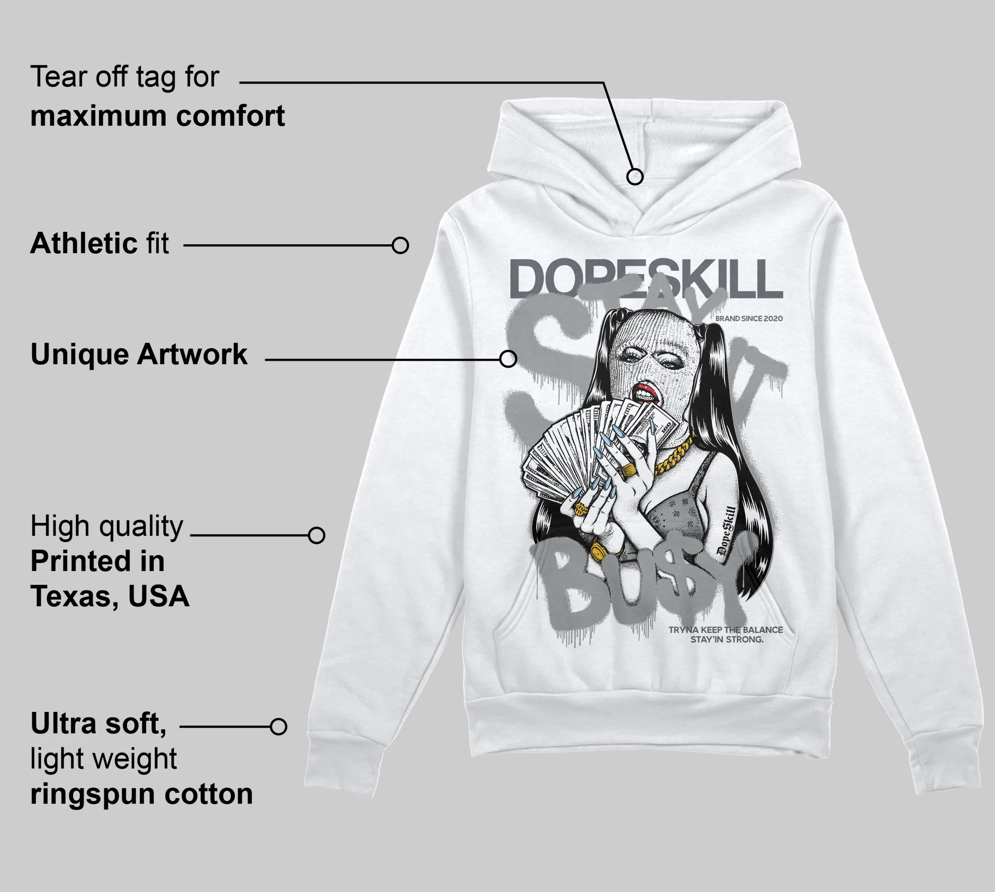 Wolf Grey 5s DopeSkill Hoodie Sweatshirt Stay It Busy Graphic - Image 3