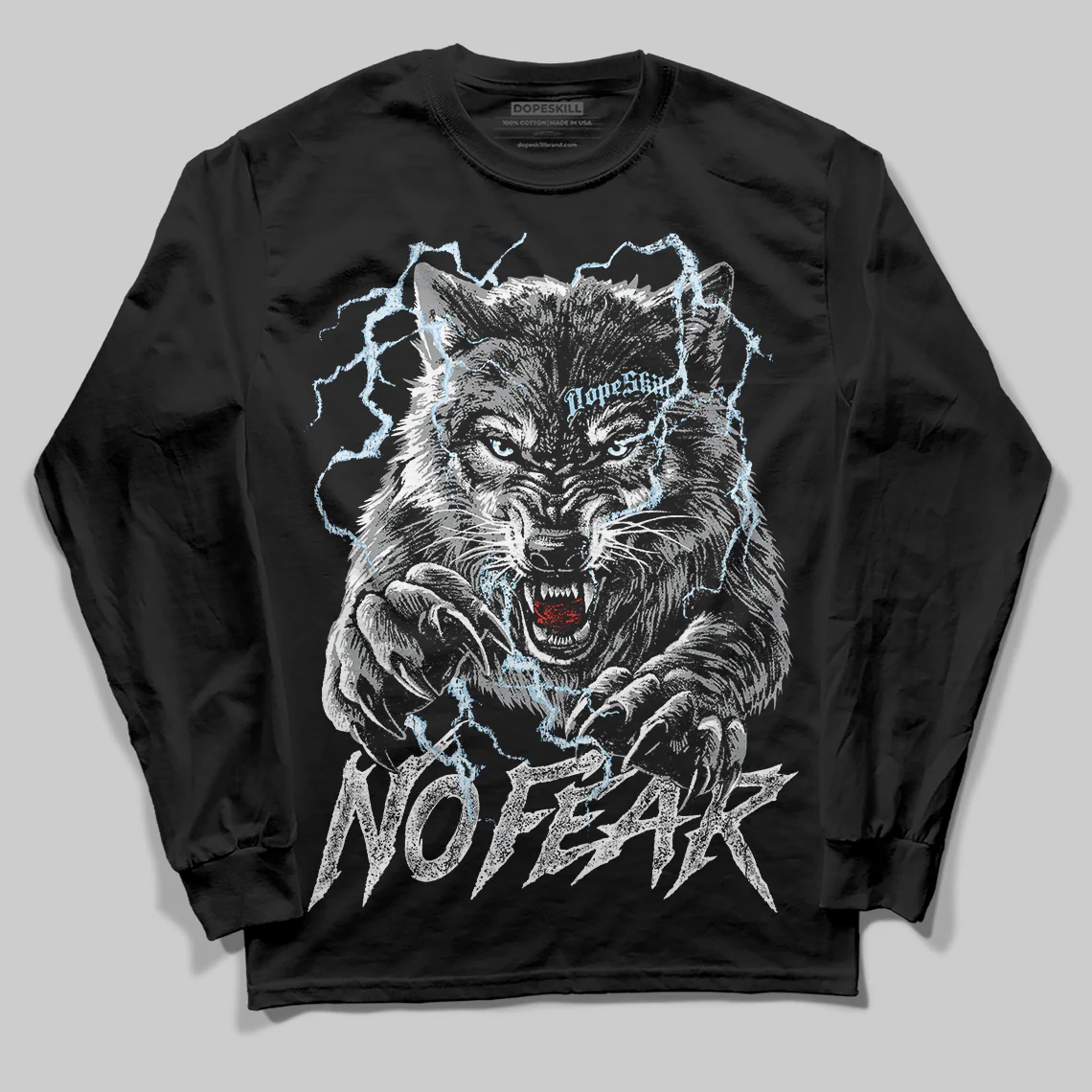 Wolf Grey 5s DopeSkill Long Sleeve T-Shirt No Fear Graphic - Image 2