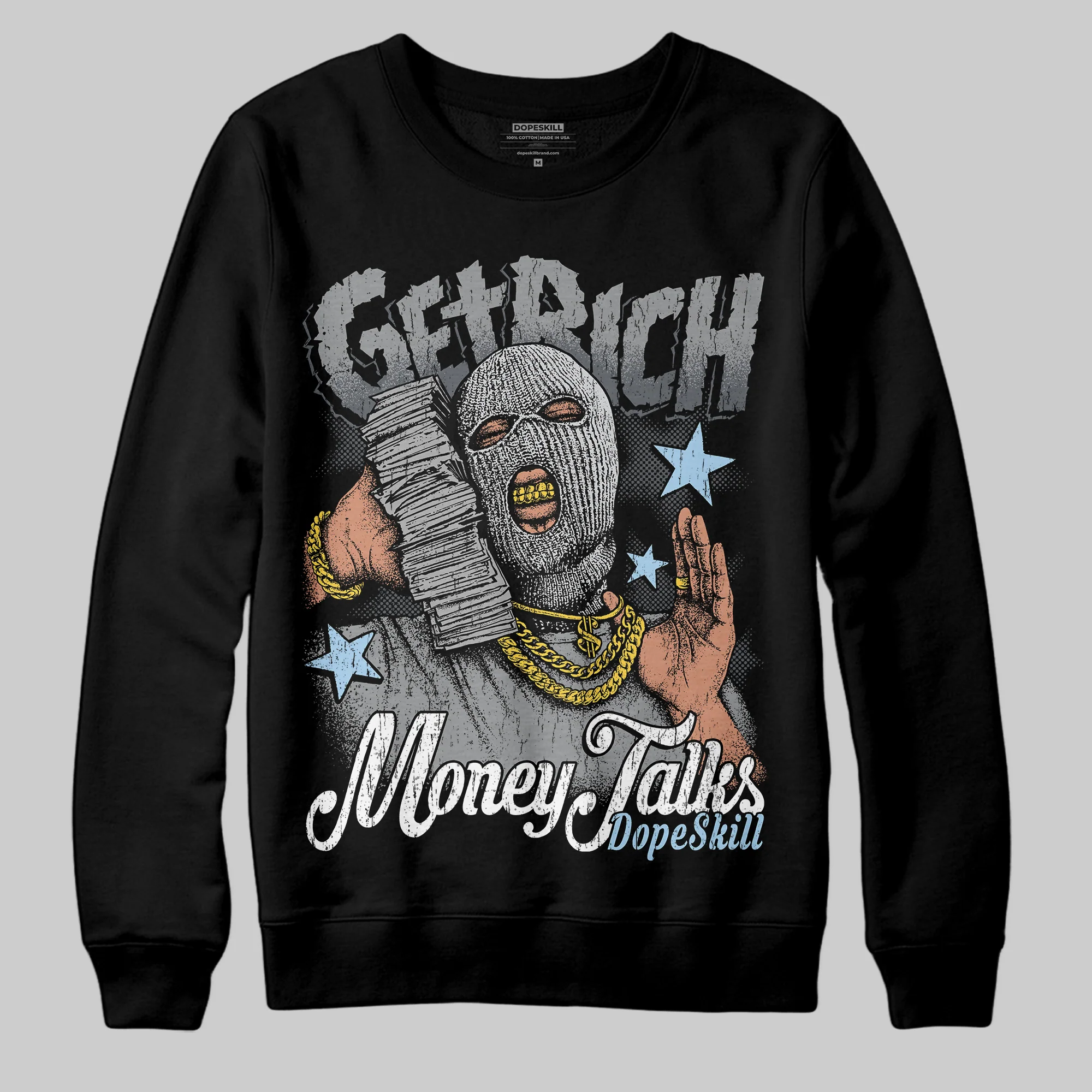 Wolf Grey 5s DopeSkill Sweatshirt Get Rich Graphic - Image 2