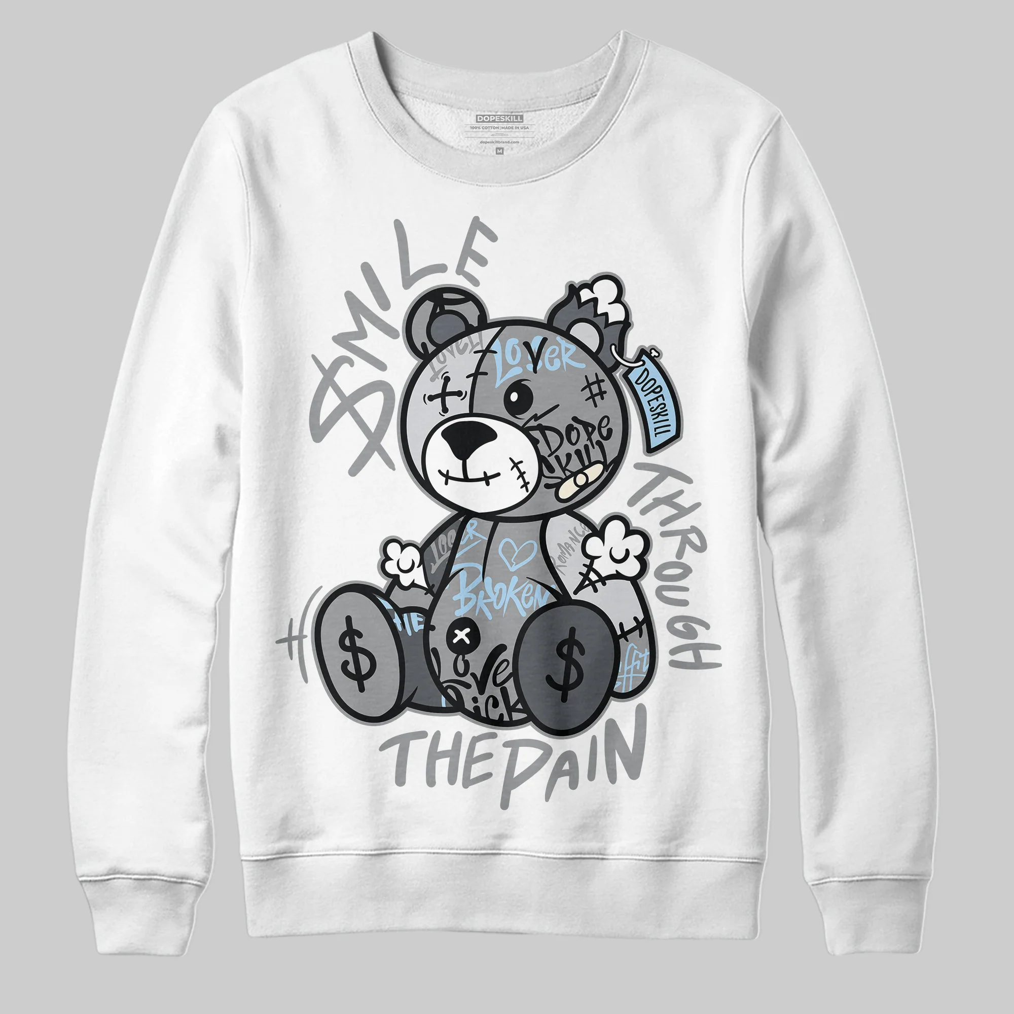 Wolf Grey 5s DopeSkill Sweatshirt Smile Through The Pain Graphic