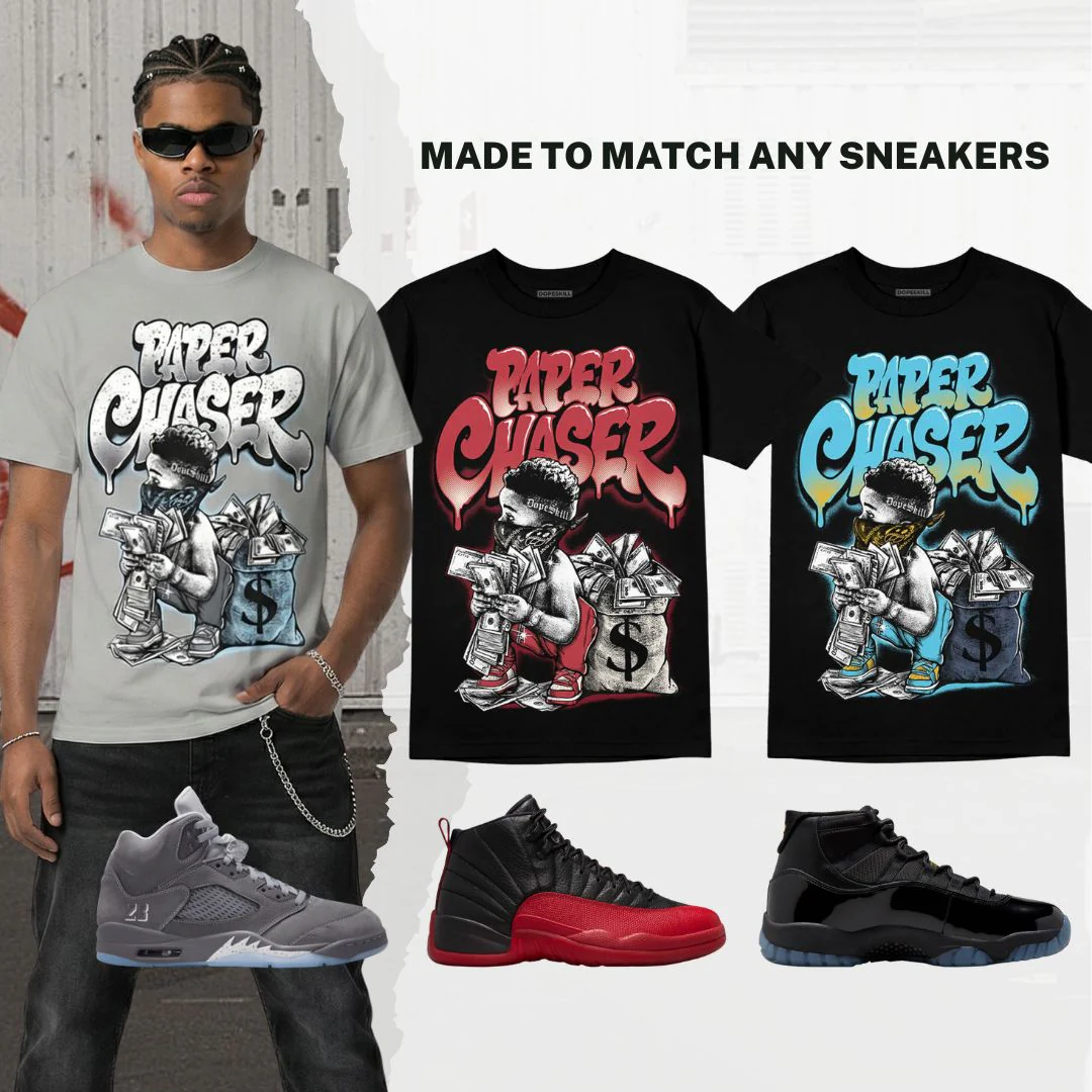 Wolf Grey 5s DopeSkill T-Shirt Paper Chaser Boy Graphic - Image 4