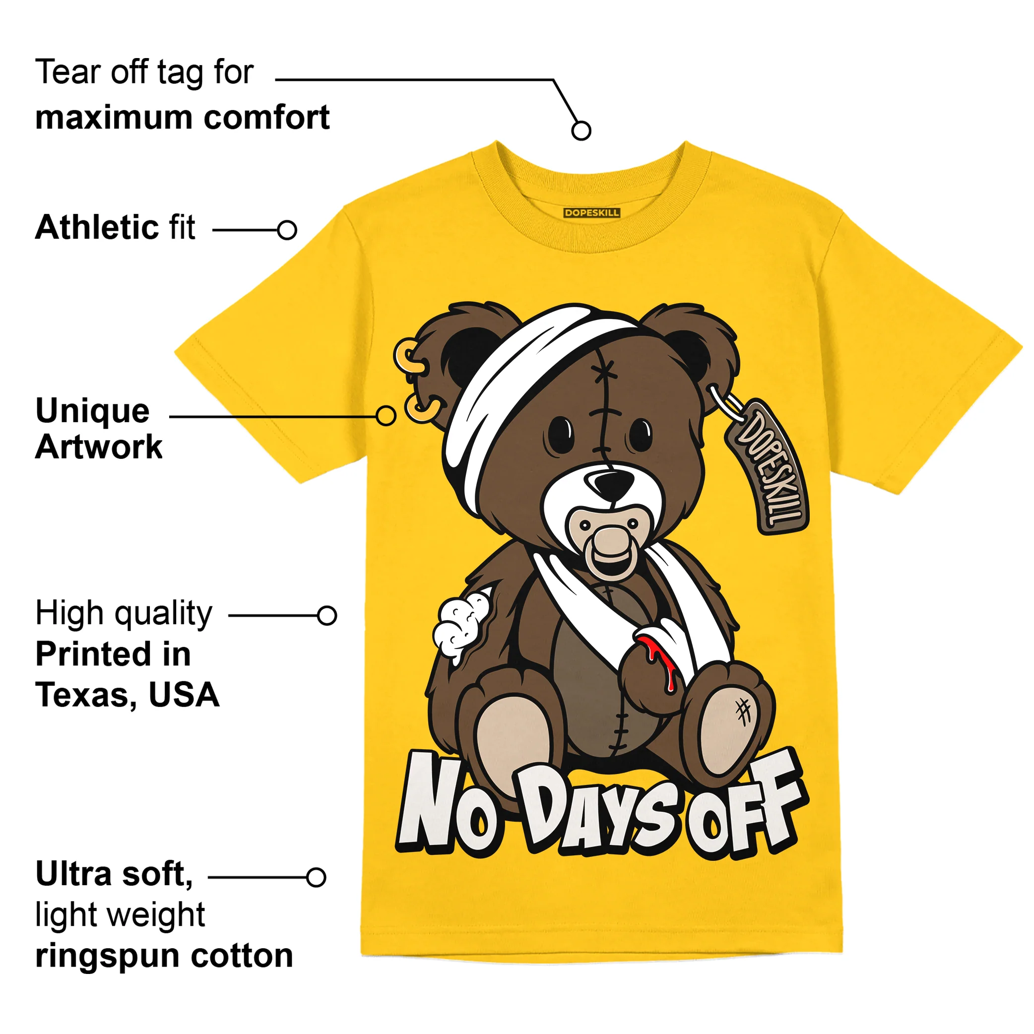Yellow Collection DopeSkill Gold T-shirt Hurt Bear Graphic - Image 2
