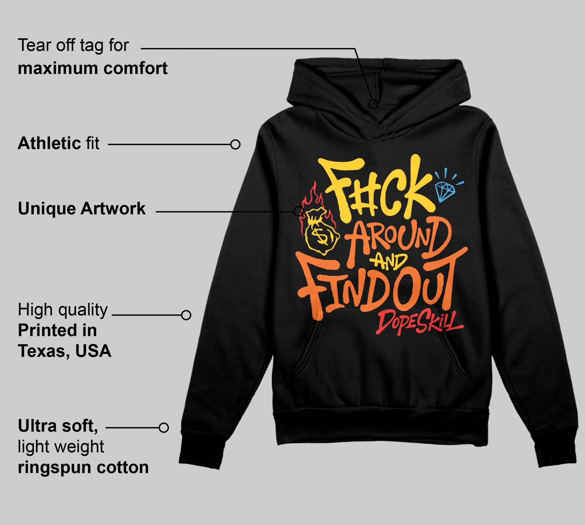 Yellow Collection DopeSkill Hoodie Sweatshirt F#ck Around And Find Out Graphic - Image 3