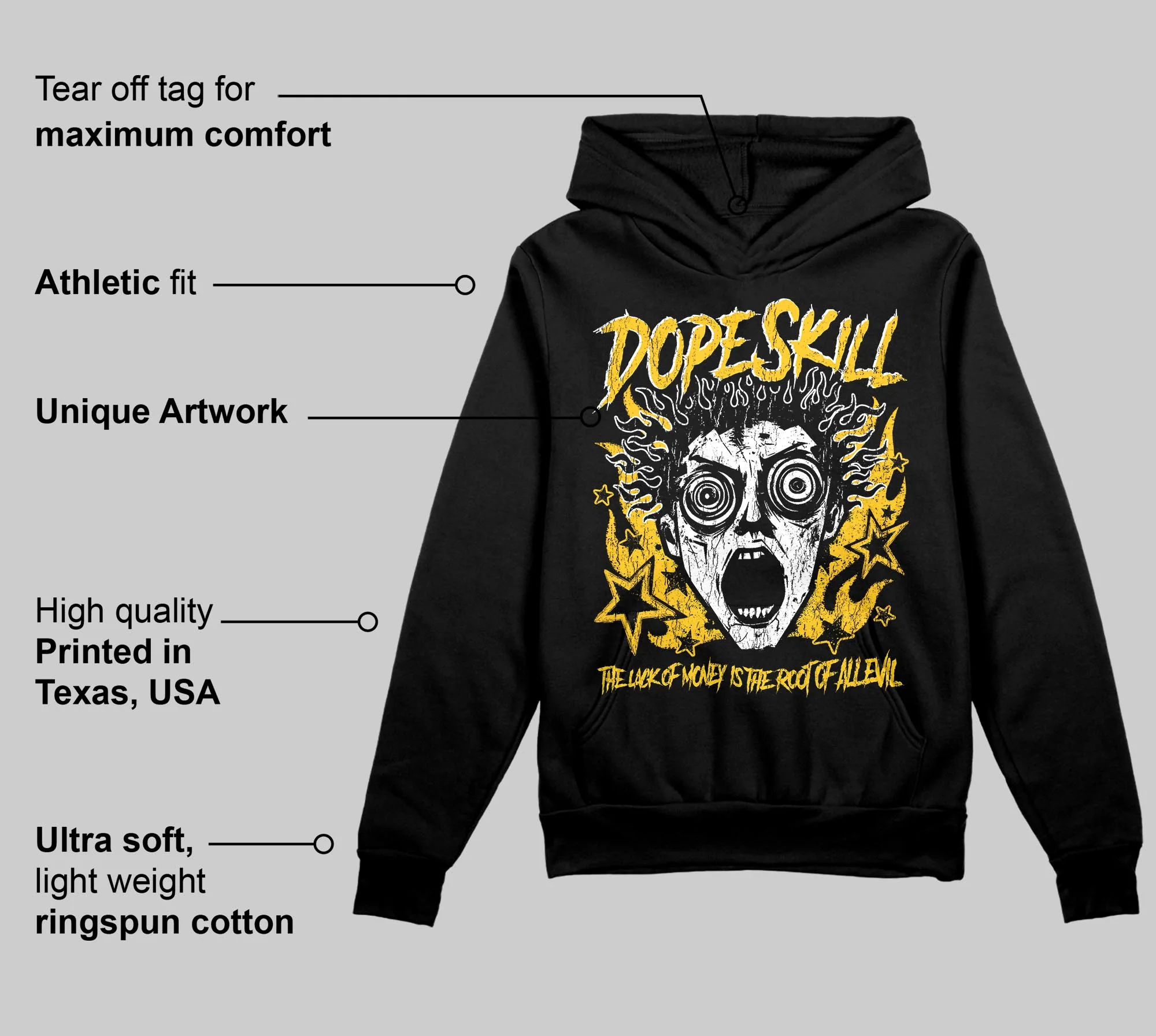 Yellow Collection DopeSkill Hoodie Sweatshirt Root of Evil Graphic - Image 3