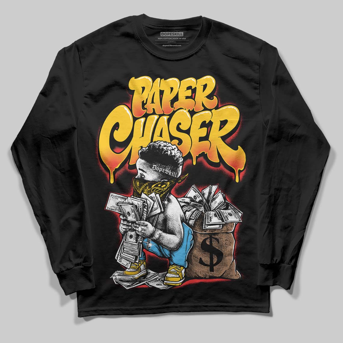 Yellow 'Paper Chaser Boy' DopeSkill Graphic Long Sleeve T-Shirt