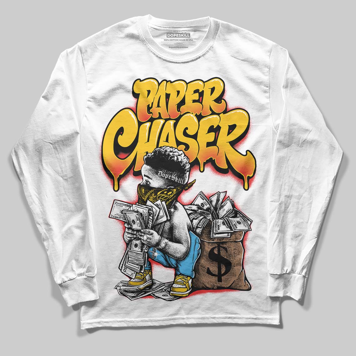 Yellow 'Paper Chaser Boy' DopeSkill Graphic Long Sleeve T-Shirt - Image 2