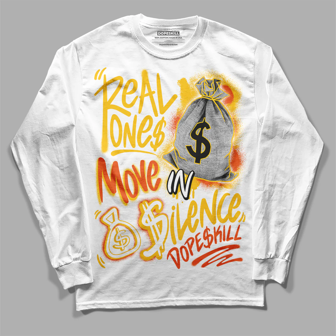 Yellow Collection DopeSkill Long Sleeve T-Shirt Real Ones Move In Silence Graphic - Image 2