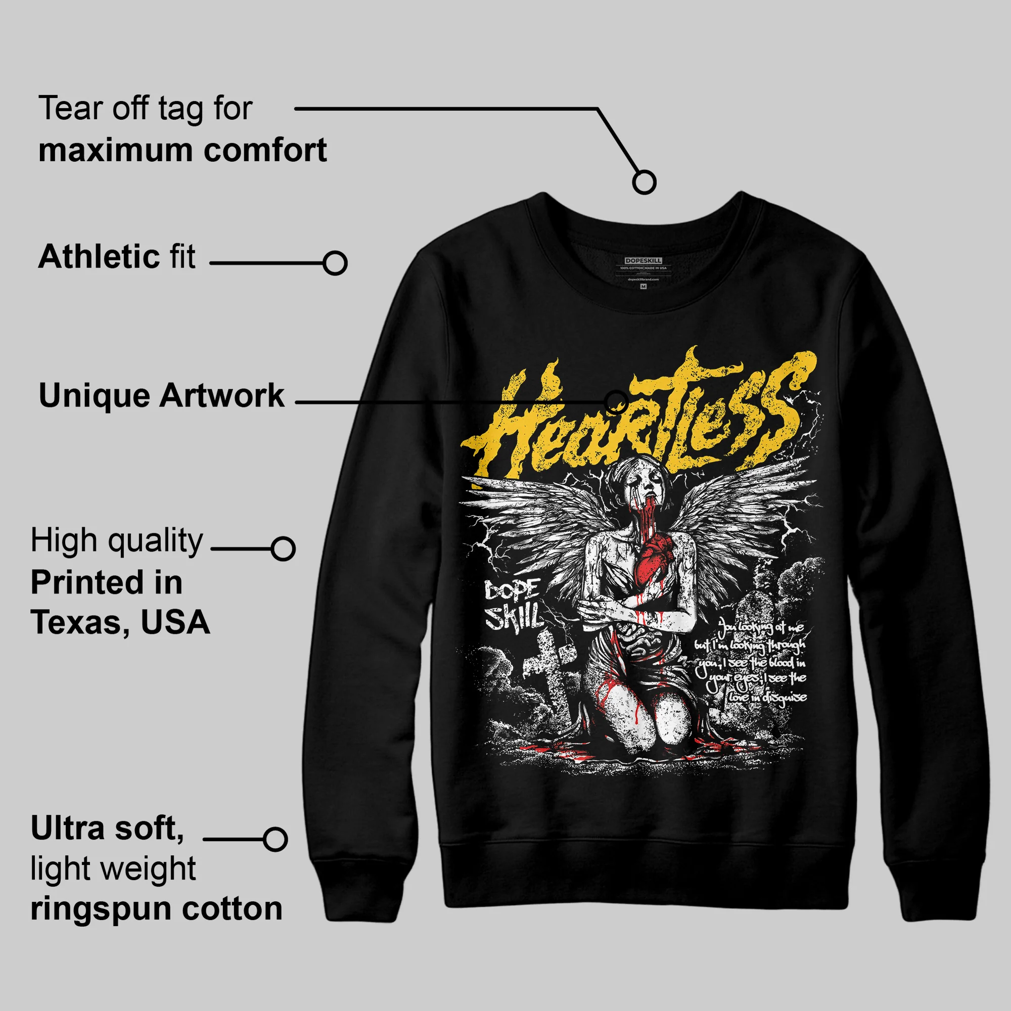 Yellow Collection DopeSkill Sweatshirt Heartless Graphic - Image 3