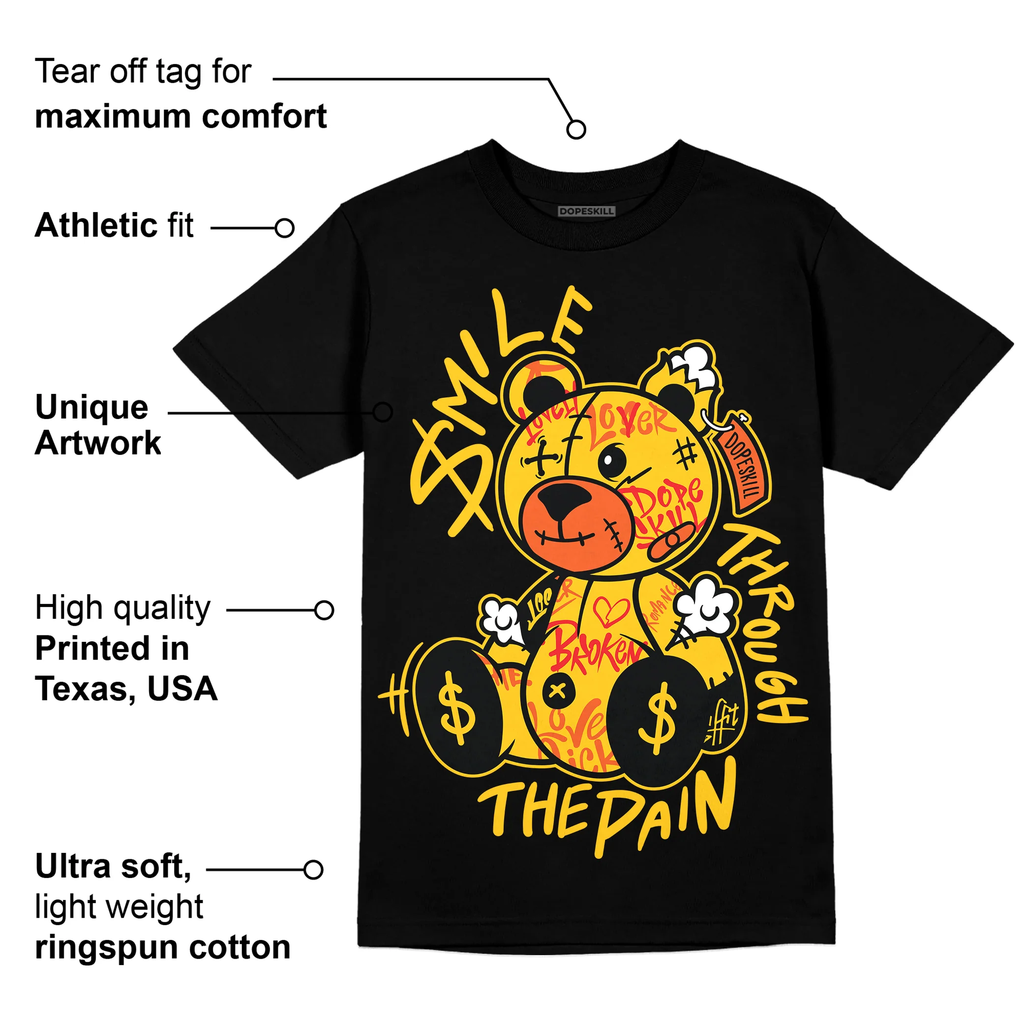 Yellow Collection DopeSkill T-Shirt Smile Through The Pain Graphic - Image 3