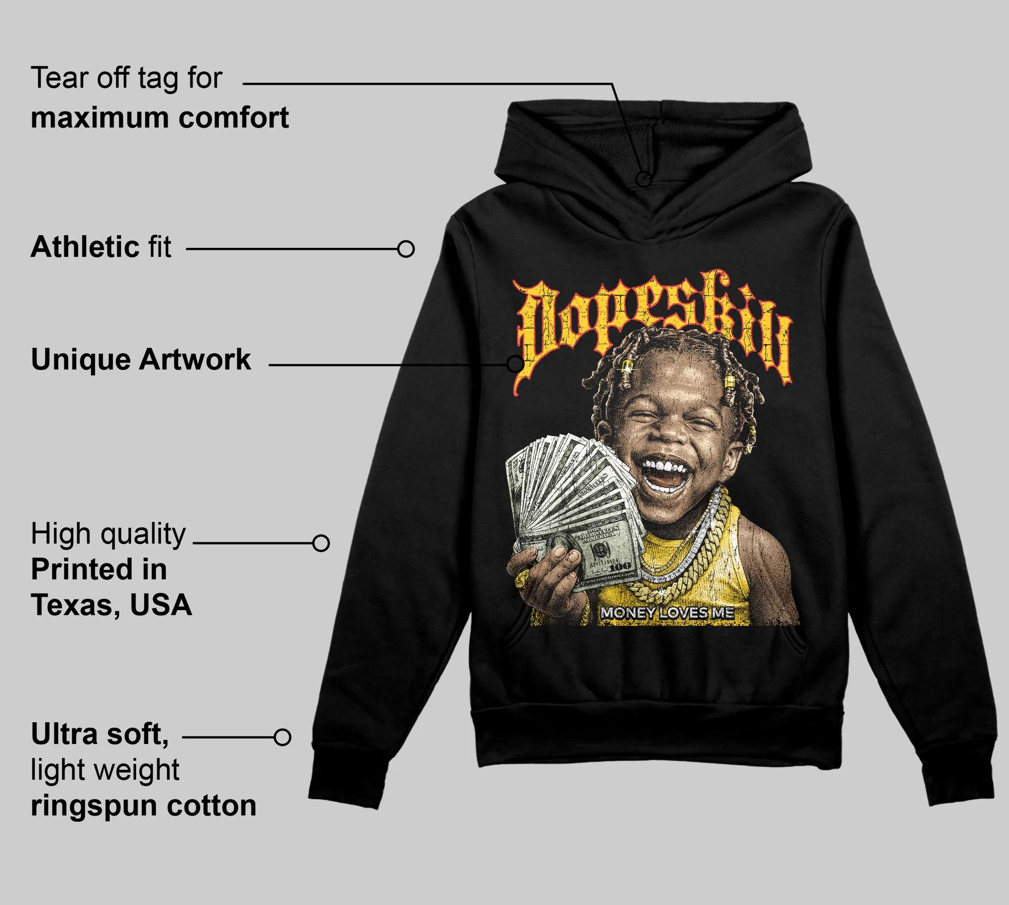 Yellow 'Money Loves Me' DopeSkill Graphic Hoodie - Image 3
