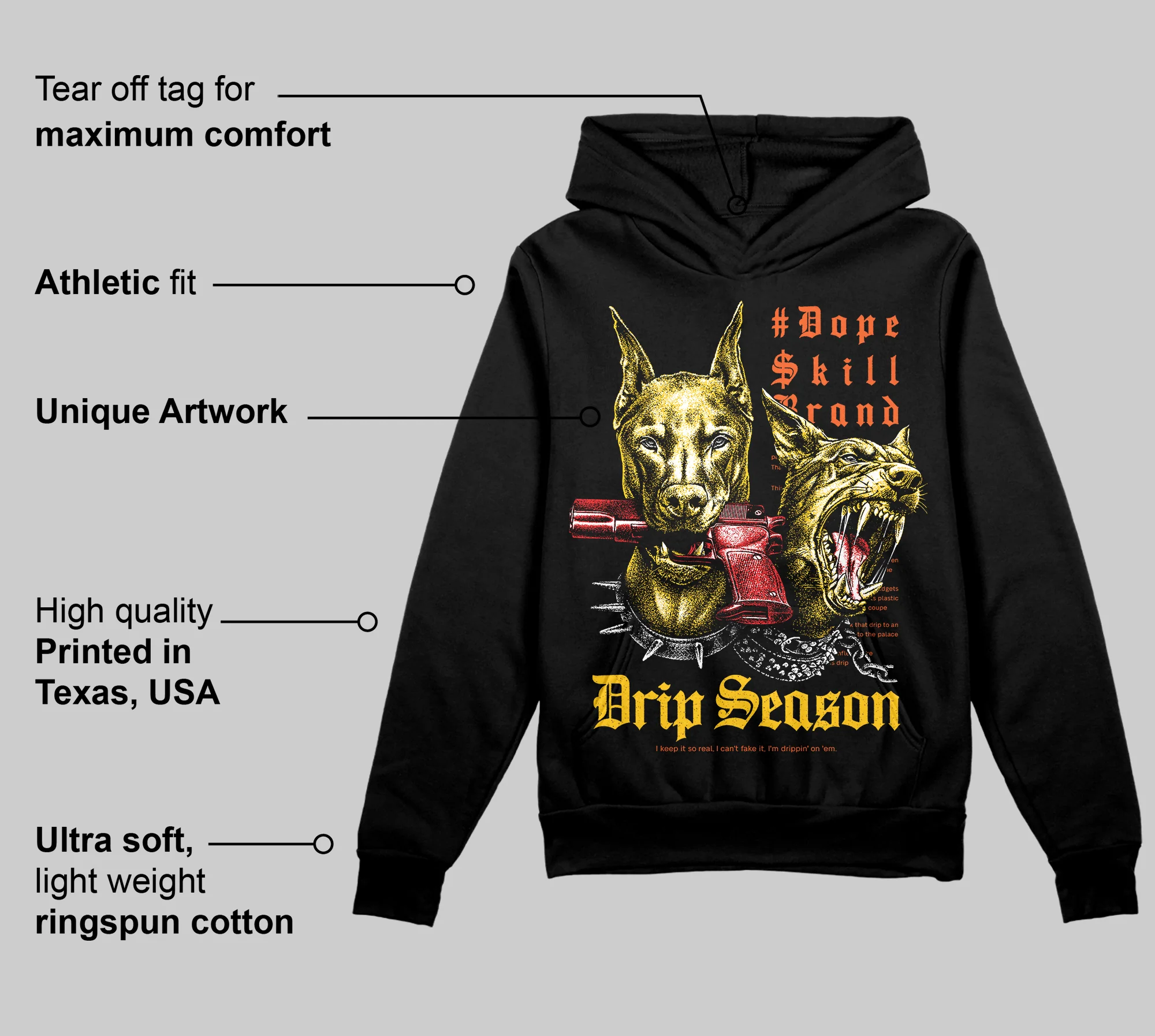 Yellow 'New Drip Season' DopeSkill Graphic Hoodie - Image 3