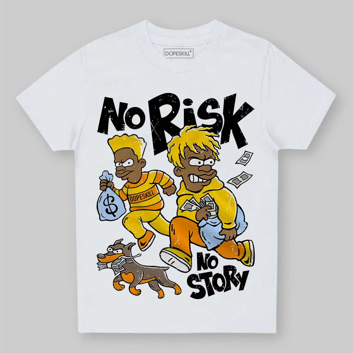 Yellow Ochre 6s DopeSkill Toddler Kids T-shirt No Risk No Story Graphic - Image 2