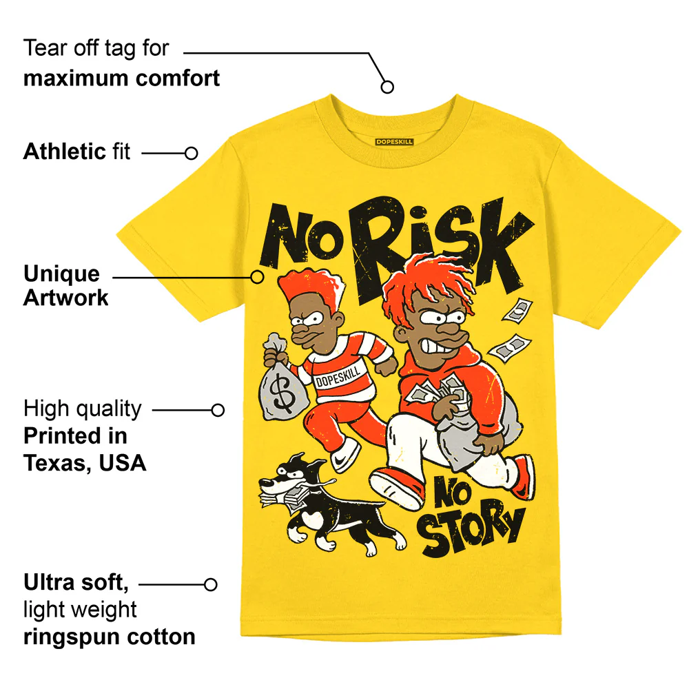 Yellow Ochre 6s DopeSkill Yellow T-shirt No Risk No Story Graphic - Image 2