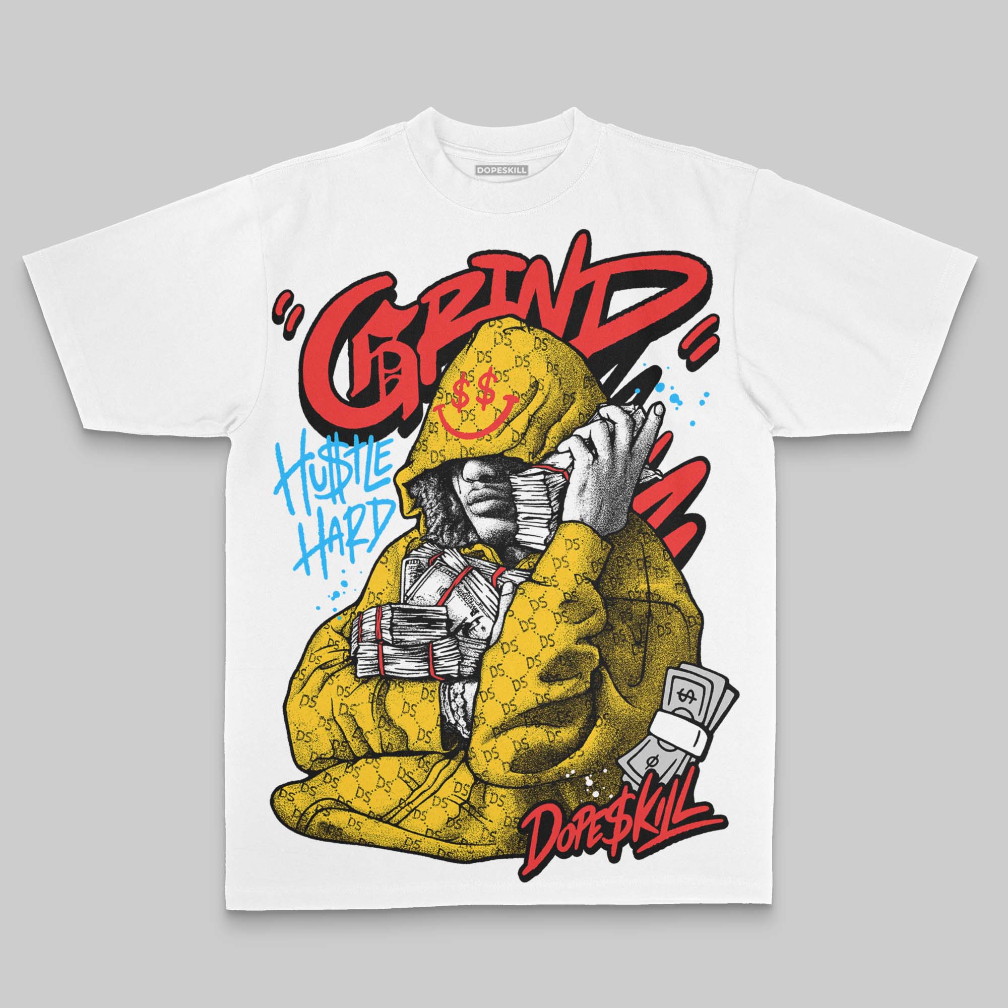 Yellow Oversize Print 'Grind Pray' DopeSkill Graphic T-shirt - Image 2