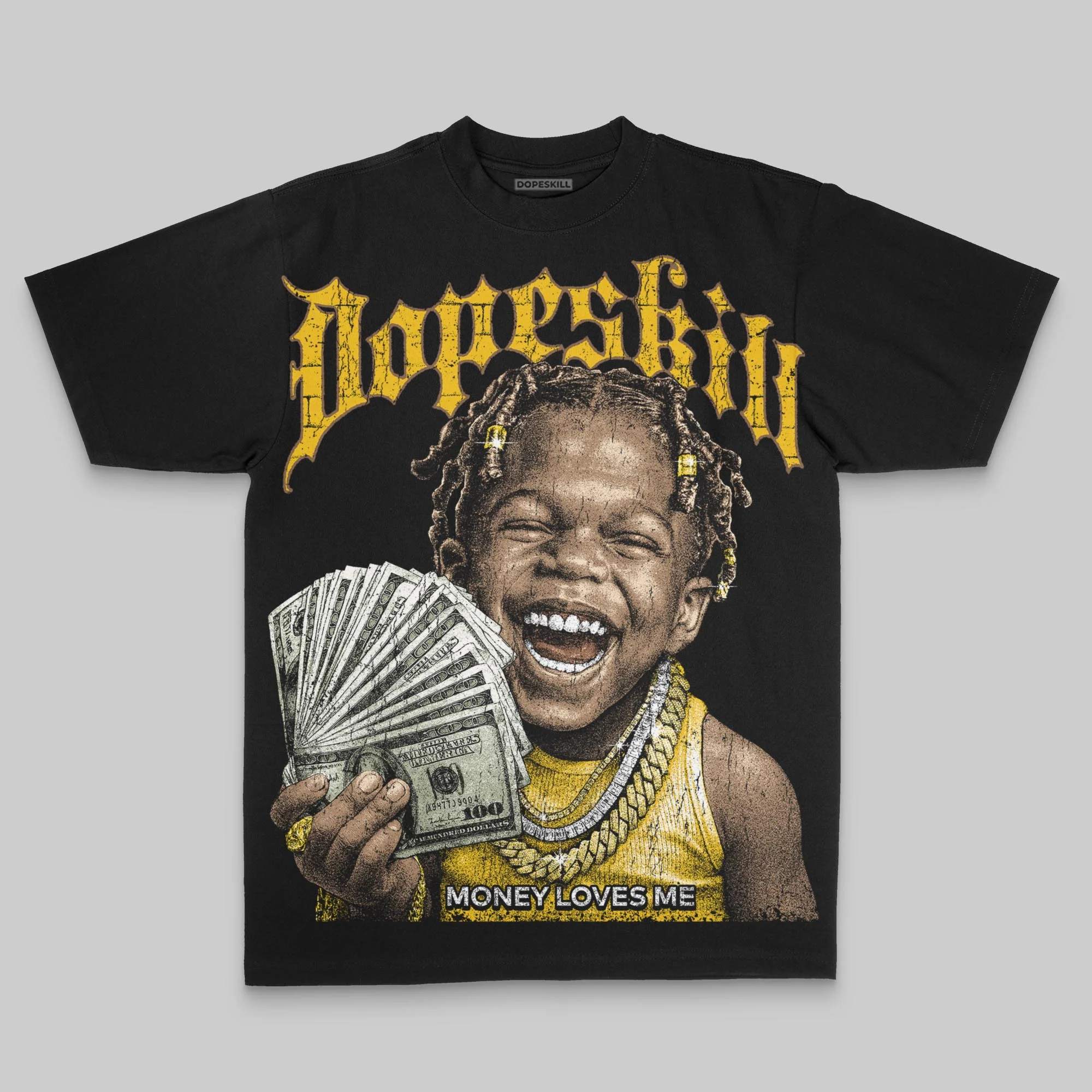 Yellow Oversize Print Money Loves Me DopeSkill Graphic T-shirt