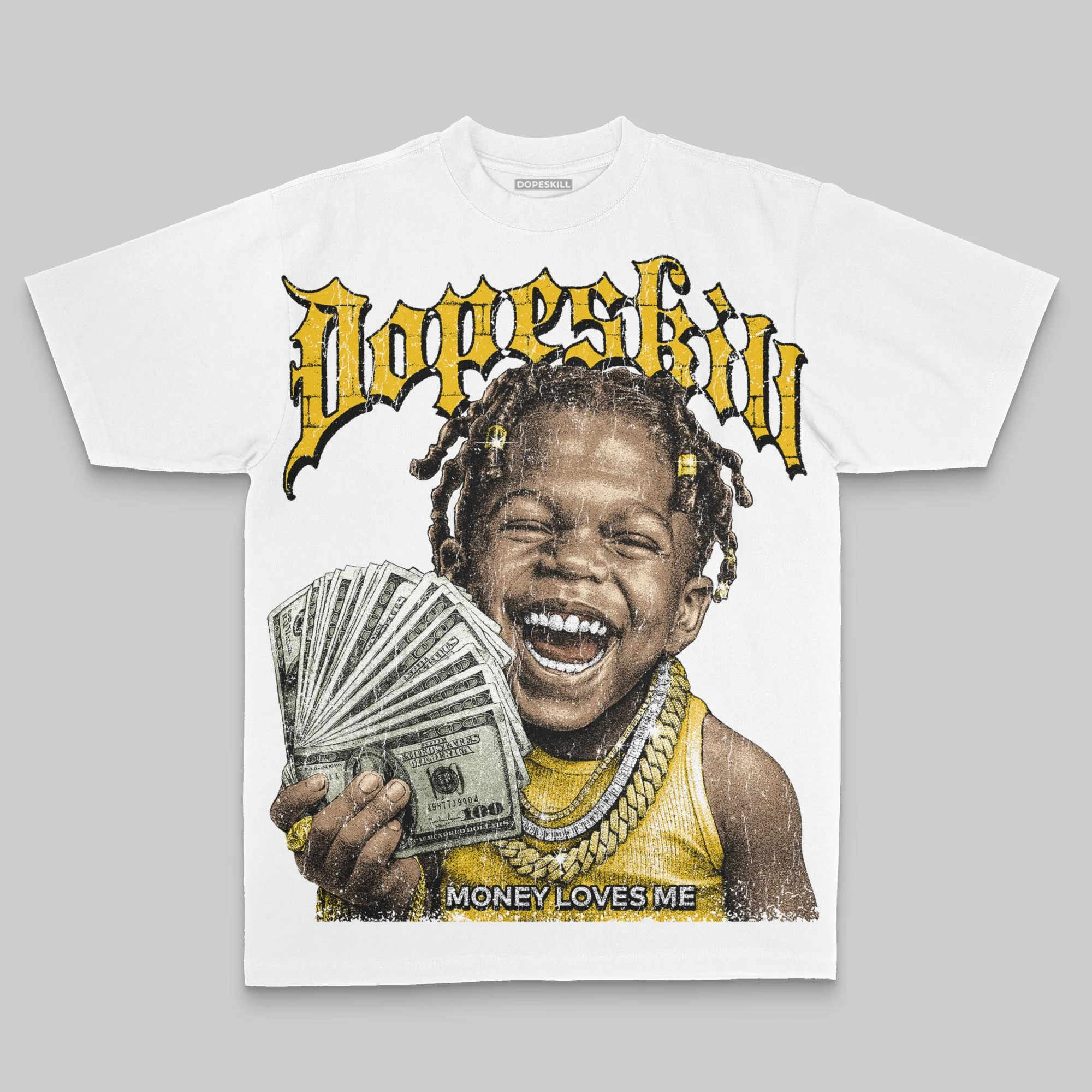 Yellow Oversize Print Money Loves Me DopeSkill Graphic T-shirt - Image 2