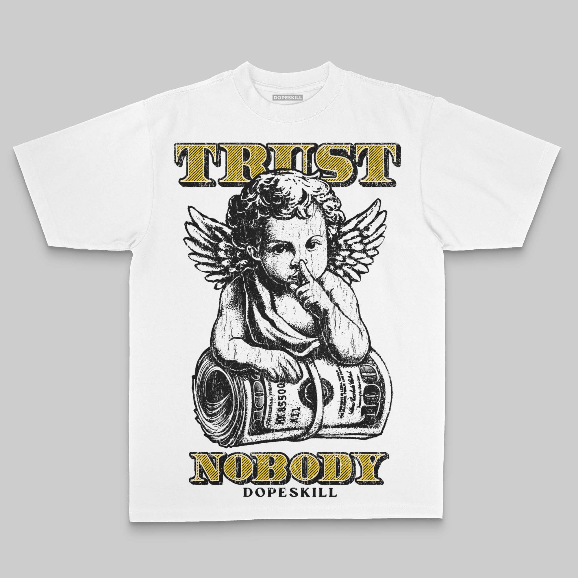 Yellow Oversize Print Trust Nobody DopeSkill Graphic T-shirt - Image 2