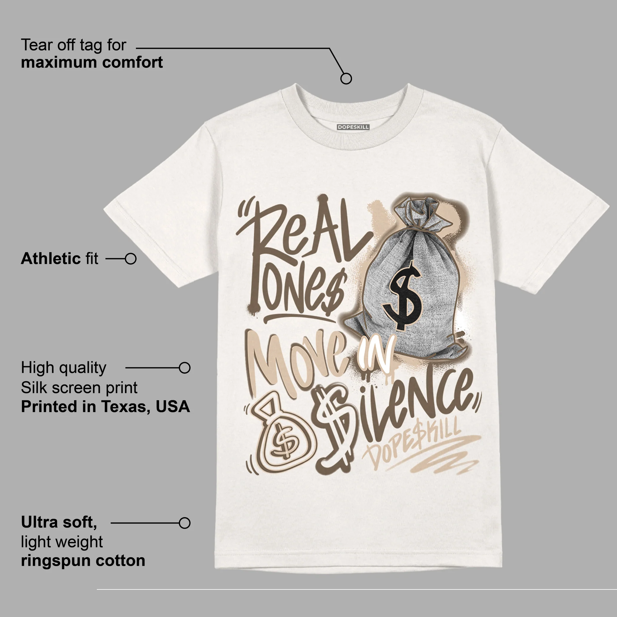 YZ Foam Runner Sand DopeSkill T-shirt Real Ones Move In Silence Graphic - Image 2